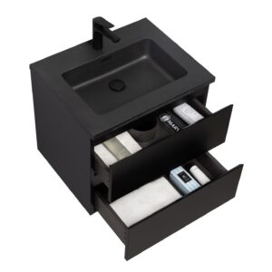 wohnli-moebel-suche-800001499530-1 WASCHTISCHKOMBI Angela 2 Teile - Schwarz Matt Mit Schwarzem Waschbecken - 60 x 48 x 52 cm Holz Badplaats Möbel > Schränke > Badezimmerschränke > Waschtische Schwarz