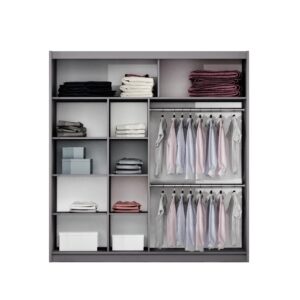 wohnli-moebel-suche-800001499878-1 SCHWEBETÜRENSCHRANK KALISTA 203/215/61 cm 2-türig mit Spiegel Beige Holzwerkstoff MASSENO Möbel > Schränke > Kleiderschränke > Schwebetürenschränke Beige