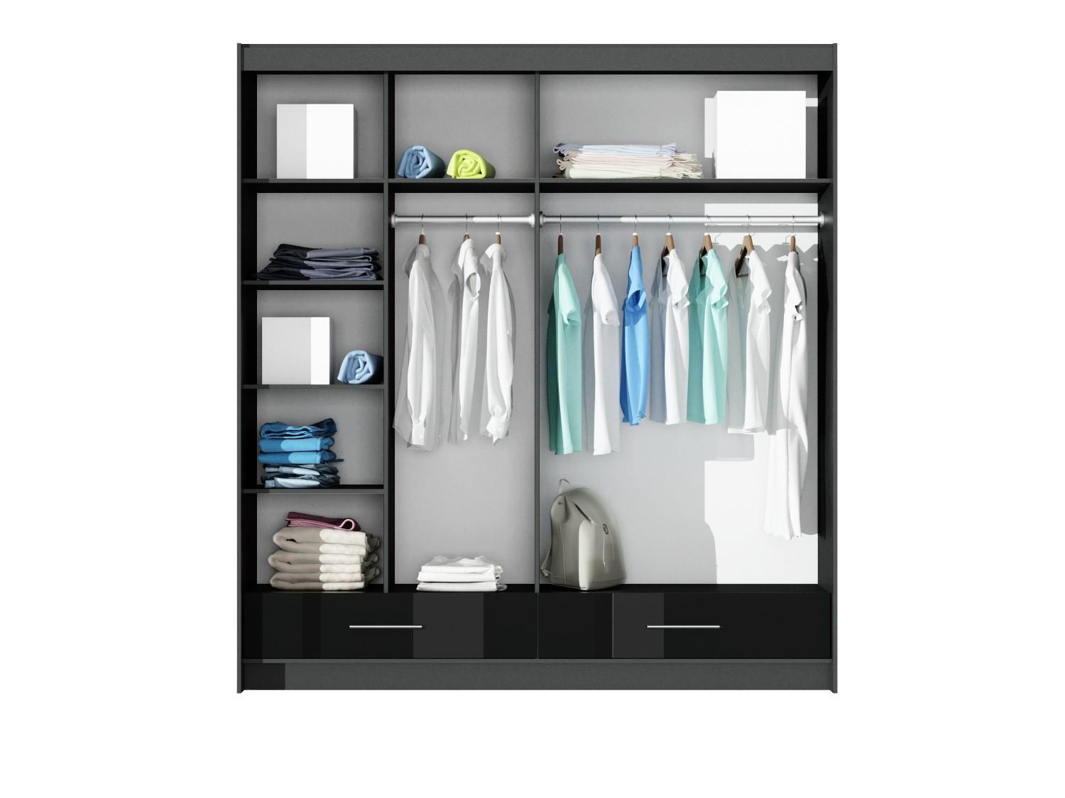 wohnli-moebel-suche-800001499883-1 SCHWEBETÜRENSCHRANK SENNA 208/222/61 cm 2-türig mit Spiegel Schwarz Holzwerkstoff MASSENO Möbel > Schränke > Kleiderschränke > Schwebetürenschränke Schwarz