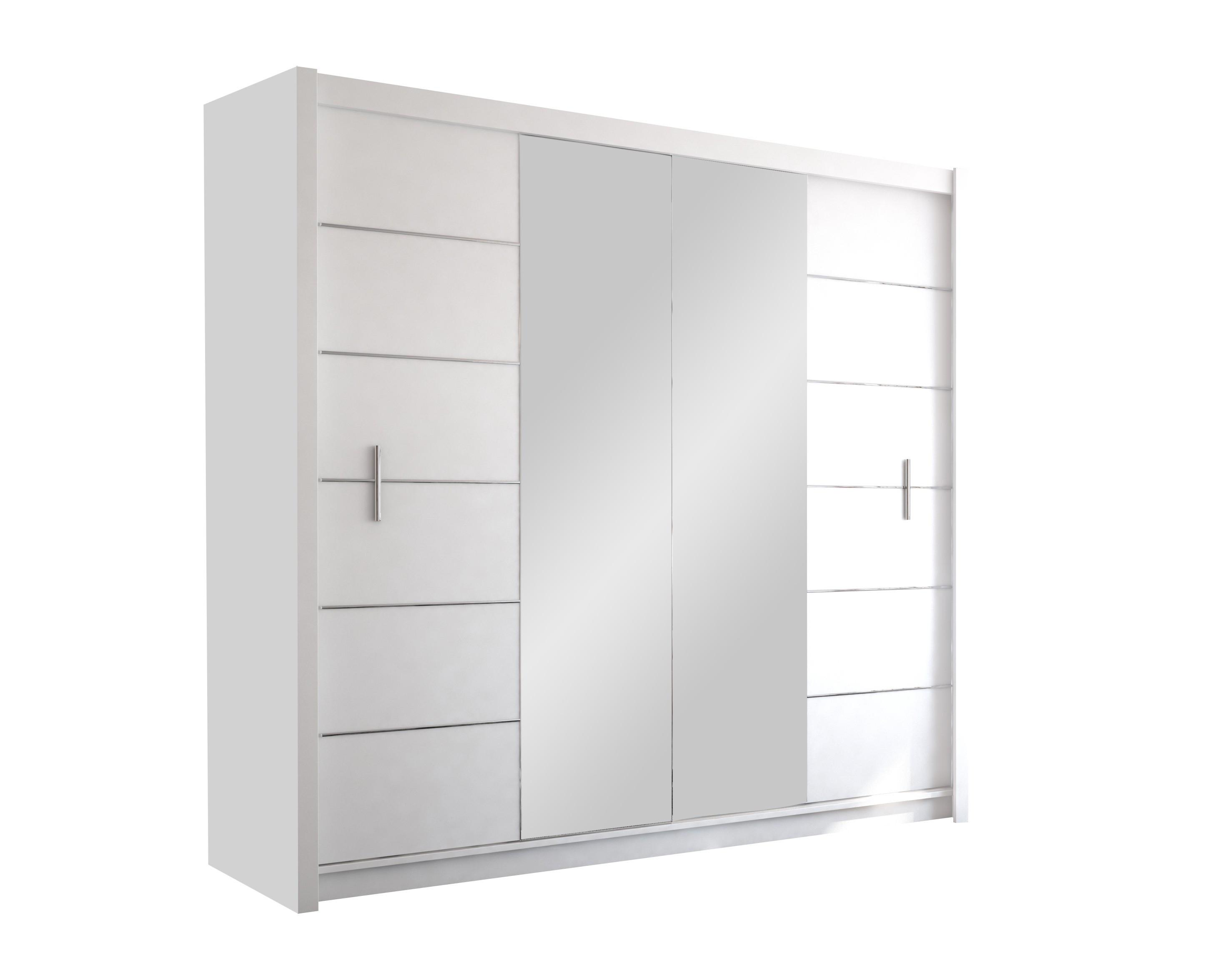Wohnli Möbelsuche - SCHWEBETÜRENSCHRANK KAYLE 203/215/61 cm 2-türig mit Spiegel Weiß
