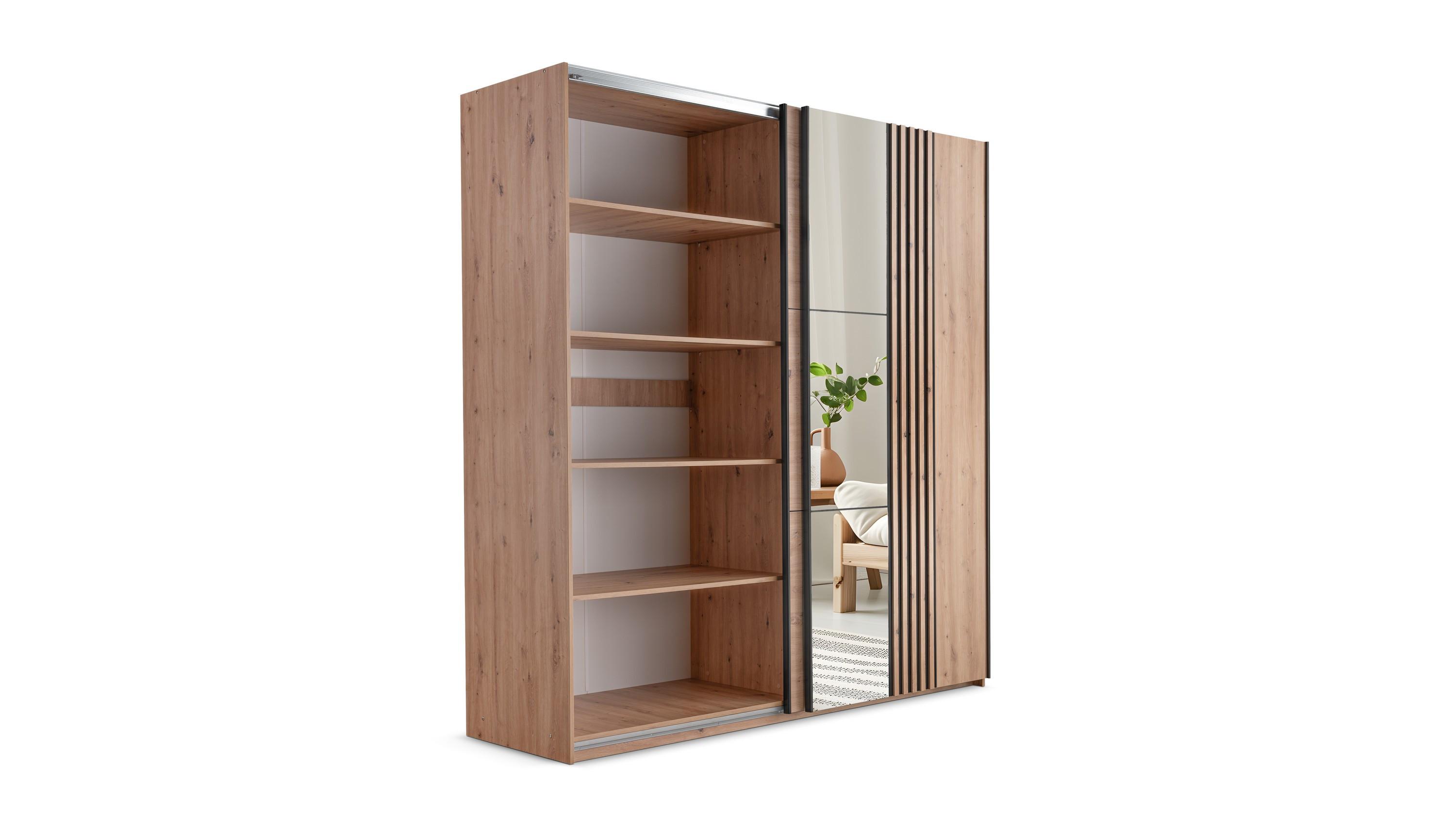 SCHWEBETÜRENSCHRANK ATROX 203/215/65 cm 2-türig mit Spiegel Weiß Holzwerkstoff MASSENO Möbel > Schränke > Kleiderschränke > Schwebetürenschränke Weiß