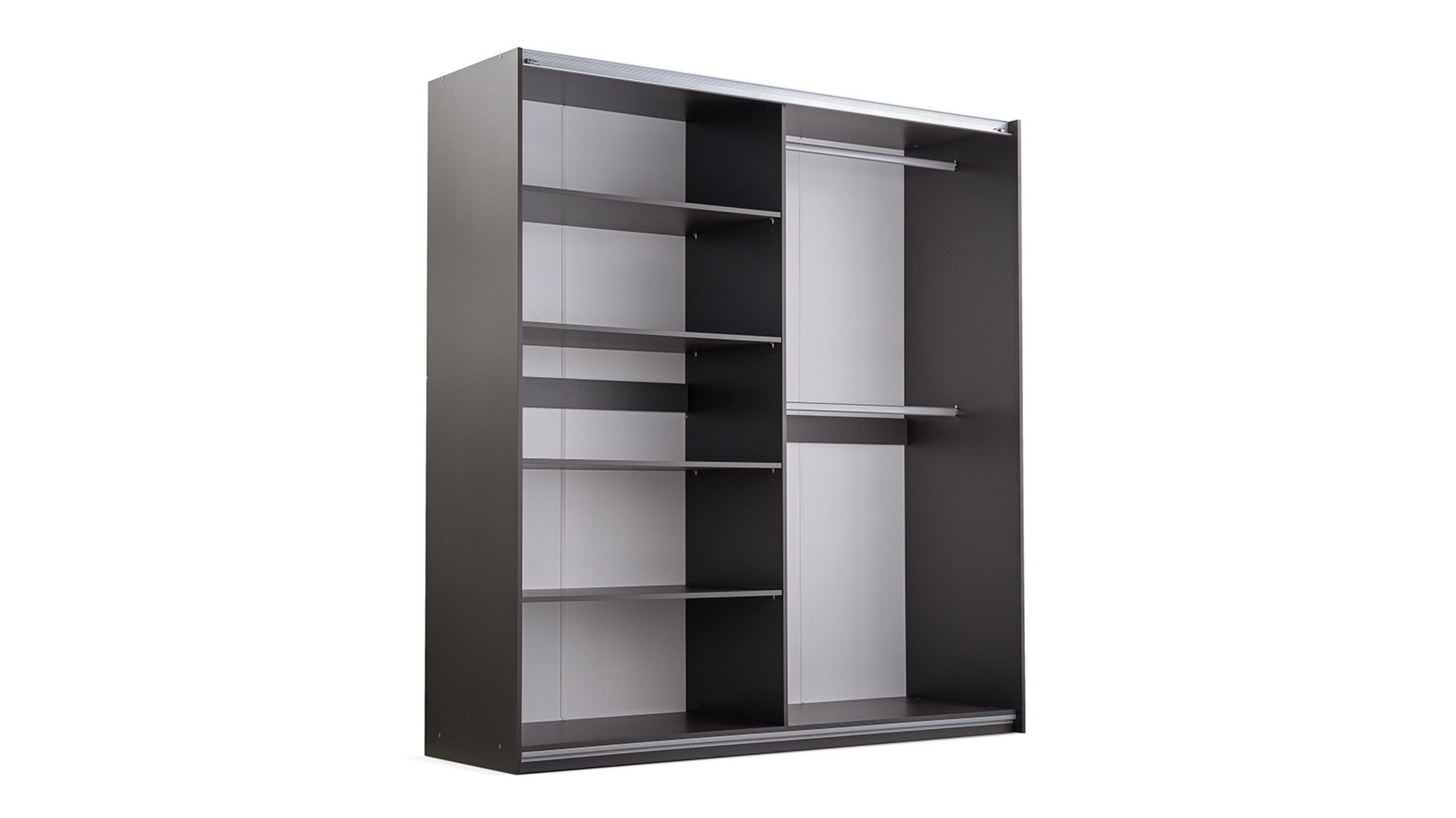 wohnli-moebel-suche-800001499936-1 SCHWEBETÜRENSCHRANK BARD 203/215/65 cm 2-türig mit Spiegel Schwarz Holzwerkstoff MASSENO Möbel > Schränke > Kleiderschränke > Schwebetürenschränke Schwarz