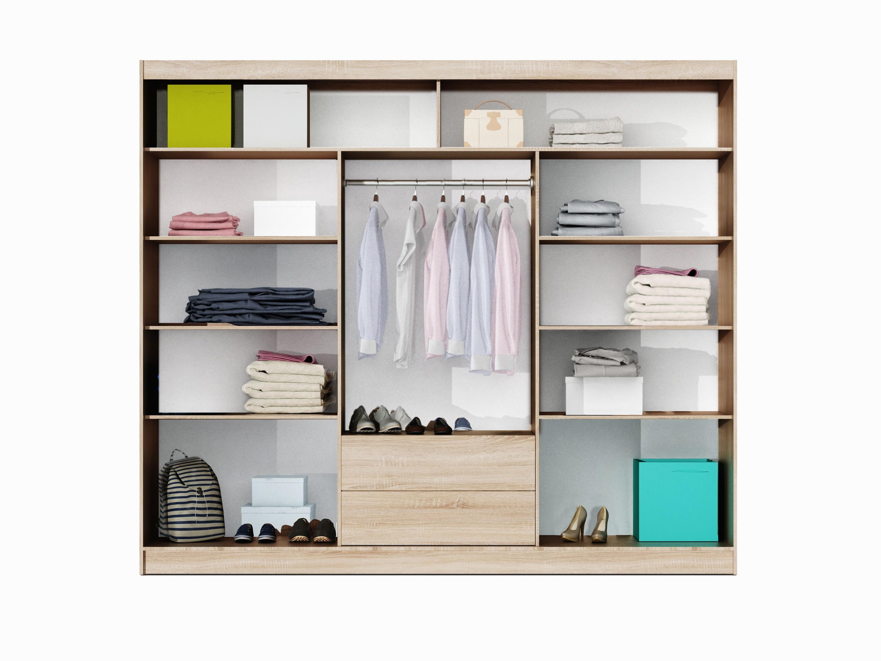 wohnli-moebel-suche-800001499941-1 SCHWEBETÜRENSCHRANK KAYLE 250/215/61 cm 3-türig mit Spiegel Weiß Holzwerkstoff MASSENO Möbel > Schränke > Kleiderschränke > Schwebetürenschränke Weiß