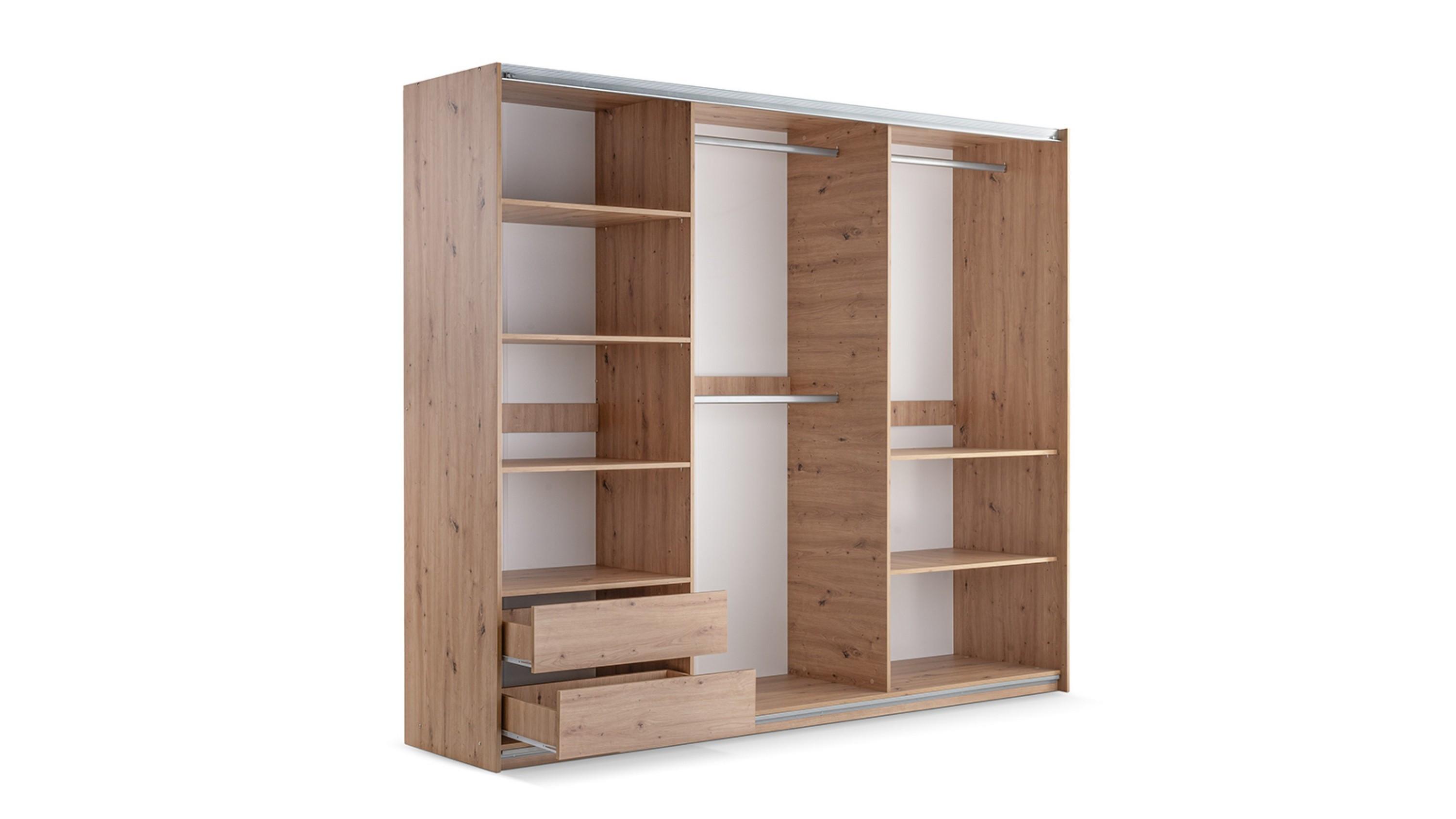 wohnli-moebel-suche-800001499948-1 SCHWEBETÜRENSCHRANK ATROX 250/215/65 cm 2-türig mit Spiegel Weiß Holzwerkstoff MASSENO Möbel > Schränke > Kleiderschränke > Schwebetürenschränke Weiß