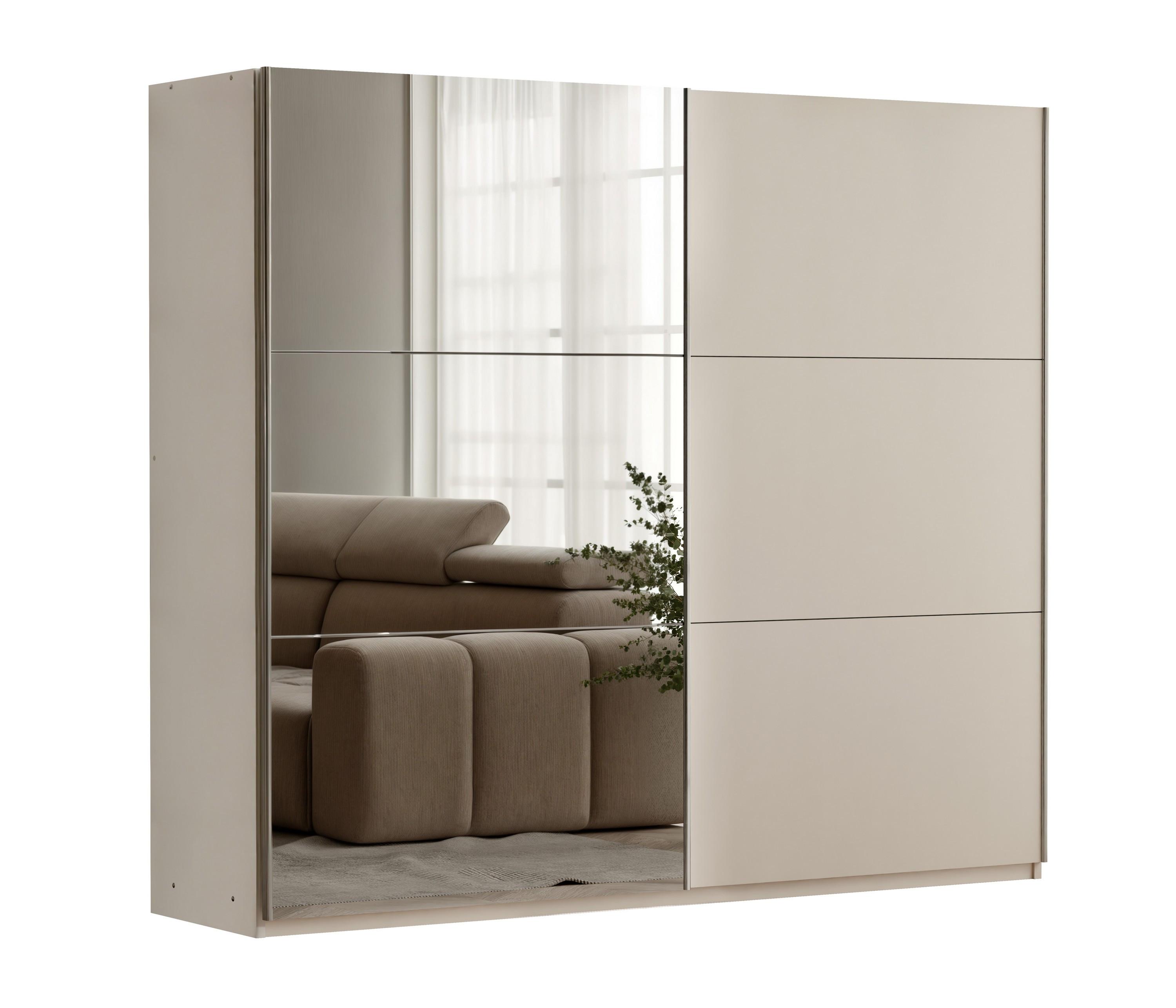wohnli-moebel-suche-800001499957 Wohnli Möbelsuche - SCHWEBETÜRENSCHRANK IVERN 200/215/65 cm 2-türig mit Spiegel Beige