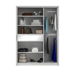 wohnli-moebel-suche-800001499966-1 SCHWEBETÜRENSCHRANK RUMBLE 151/217/65 cm 2-türig mit Spiegel Grau Holzwerkstoff MASSENO Möbel > Schränke > Kleiderschränke > Schwebetürenschränke Grau
