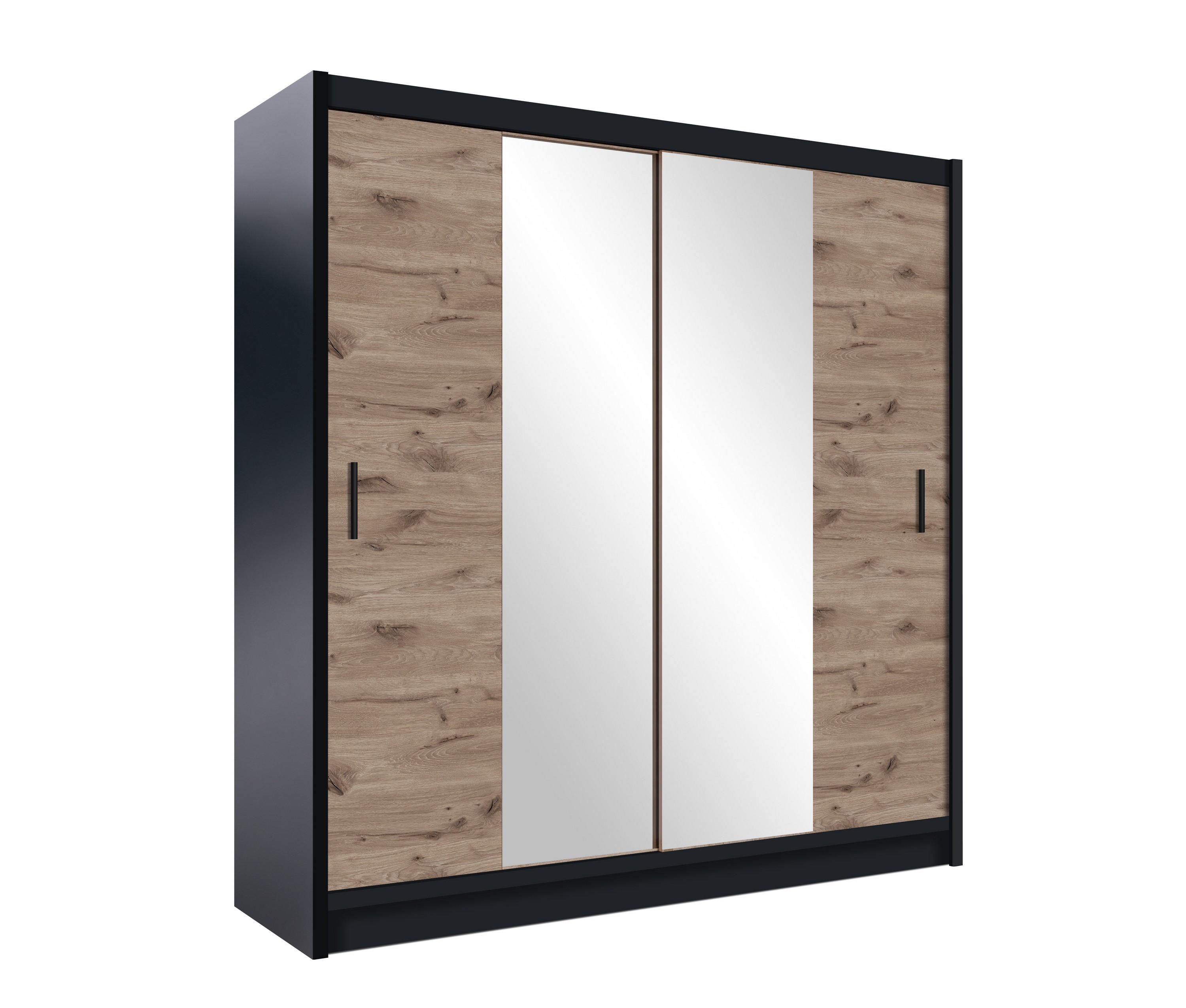 wohnli-moebel-suche-800001499969 Wohnli Möbelsuche - SCHWEBETÜRENSCHRANK KAYLE 203/215/61 cm 2-türig mit Spiegel Schwarz