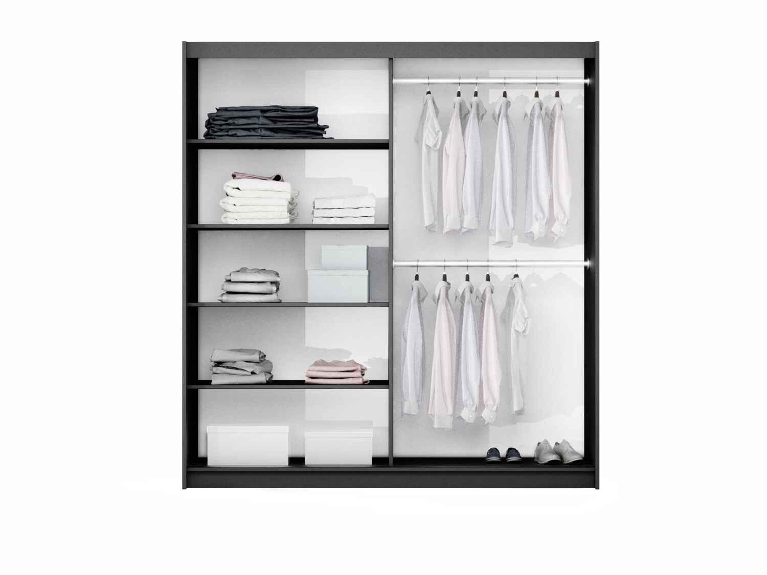 wohnli-moebel-suche-800001499975-1 SCHWEBETÜRENSCHRANK IVERN 200/215/65 cm 2-türig mit Spiegel Weiß Holzwerkstoff MASSENO Möbel > Schränke > Kleiderschränke > Schwebetürenschränke Weiß