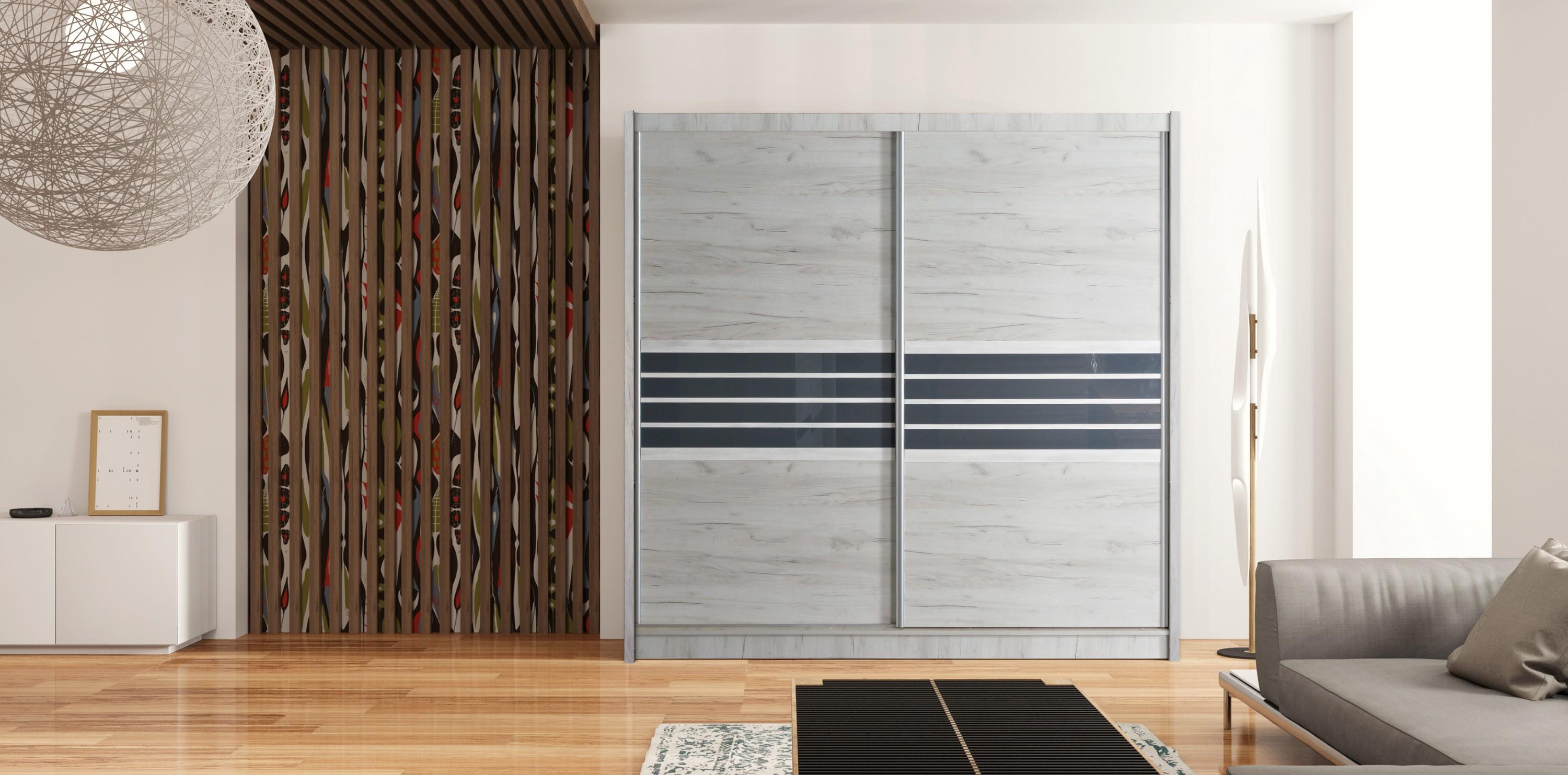 wohnli-moebel-suche-800001499980-1 SCHWEBETÜRENSCHRANK RIVEN 203/215/61 cm 2-türig Braun Holzwerkstoff MASSENO Möbel > Schränke > Kleiderschränke > Schwebetürenschränke Braun