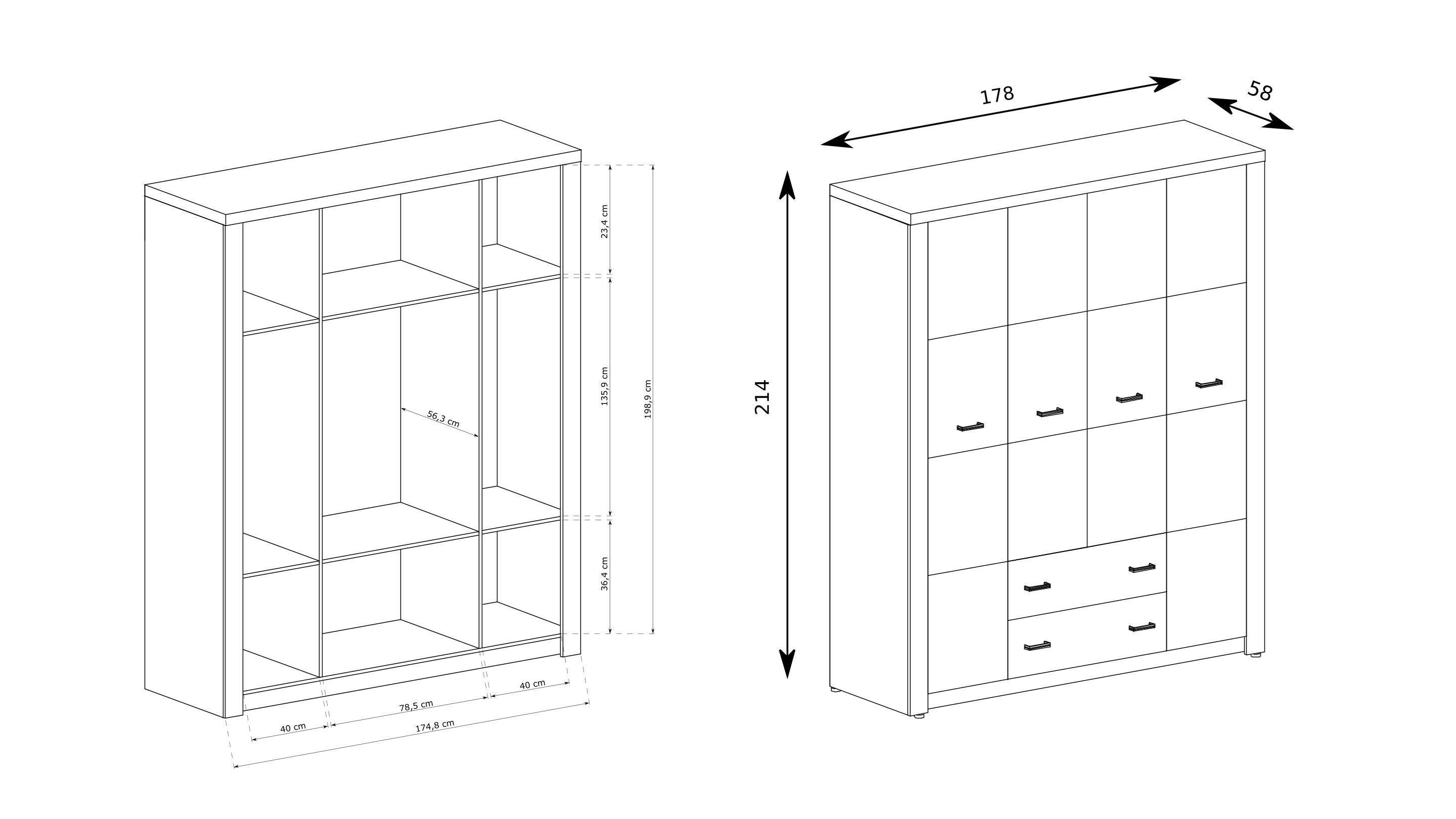 DREHTÜRENSCHRANK ZERI 178/214/58 cm 4-türig Braun Holzwerkstoff MASSENO Möbel > Schränke > Kleiderschränke > Drehtürenschränke Braun