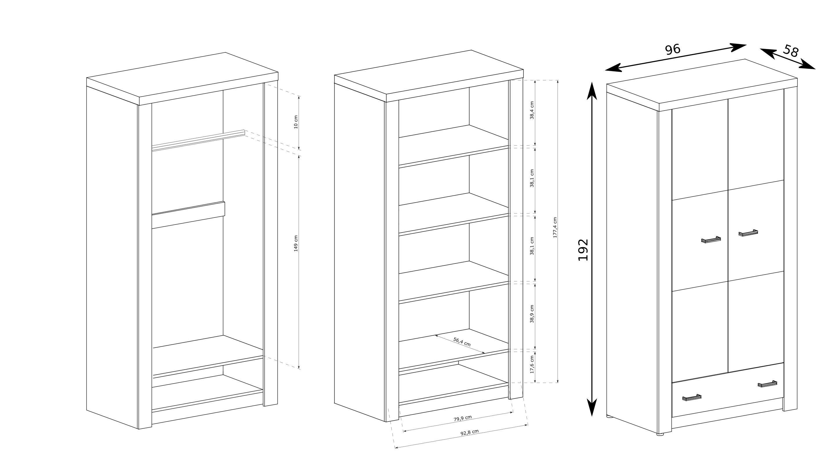 DREHTÜRENSCHRANK ZERI 96/192/58 cm 2-türig Braun Holzwerkstoff MASSENO Möbel > Schränke > Kleiderschränke > Drehtürenschränke Braun