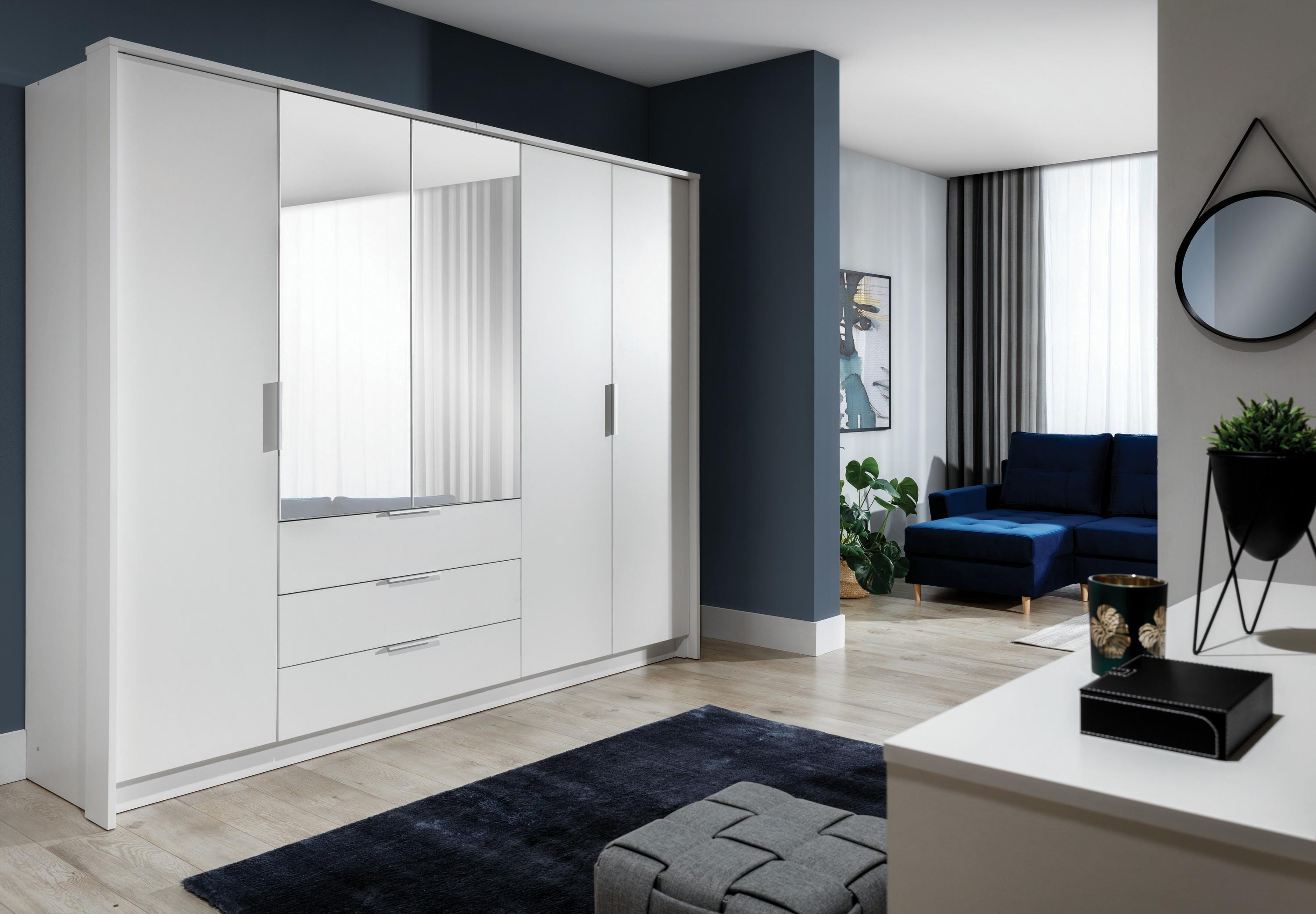 DREHTÜRENSCHRANK RAMMUS 255/217/65 cm 5-türig mit Spiegel Weiß Holzwerkstoff MASSENO Möbel > Schränke > Kleiderschränke > Drehtürenschränke Weiß