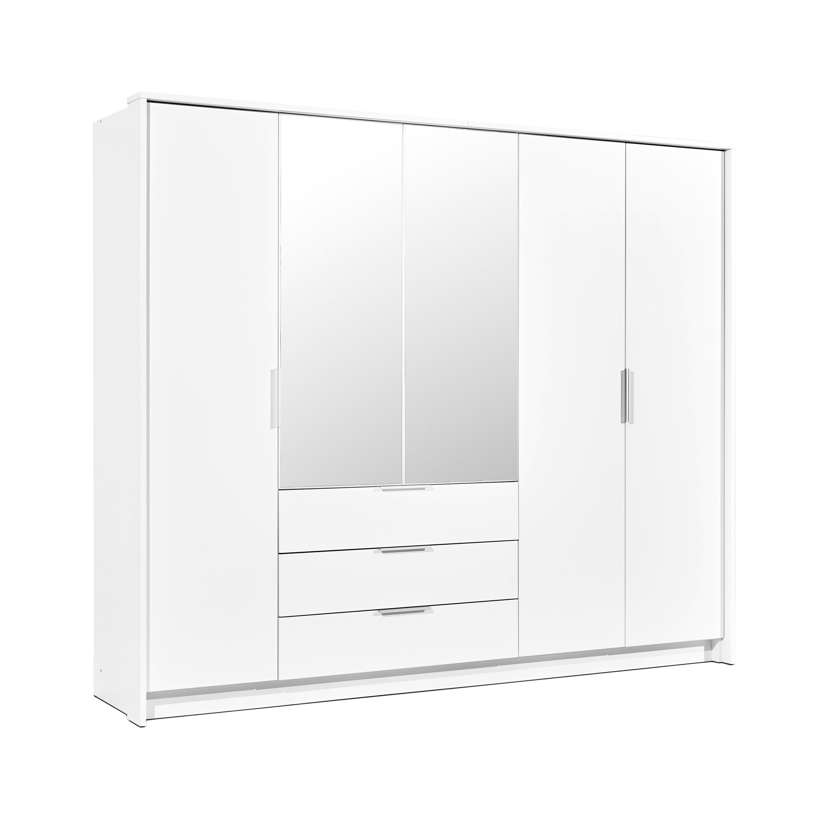 Wohnli Möbelsuche - DREHTÜRENSCHRANK RAMMUS 255/217/65 cm 5-türig mit Spiegel Weiß