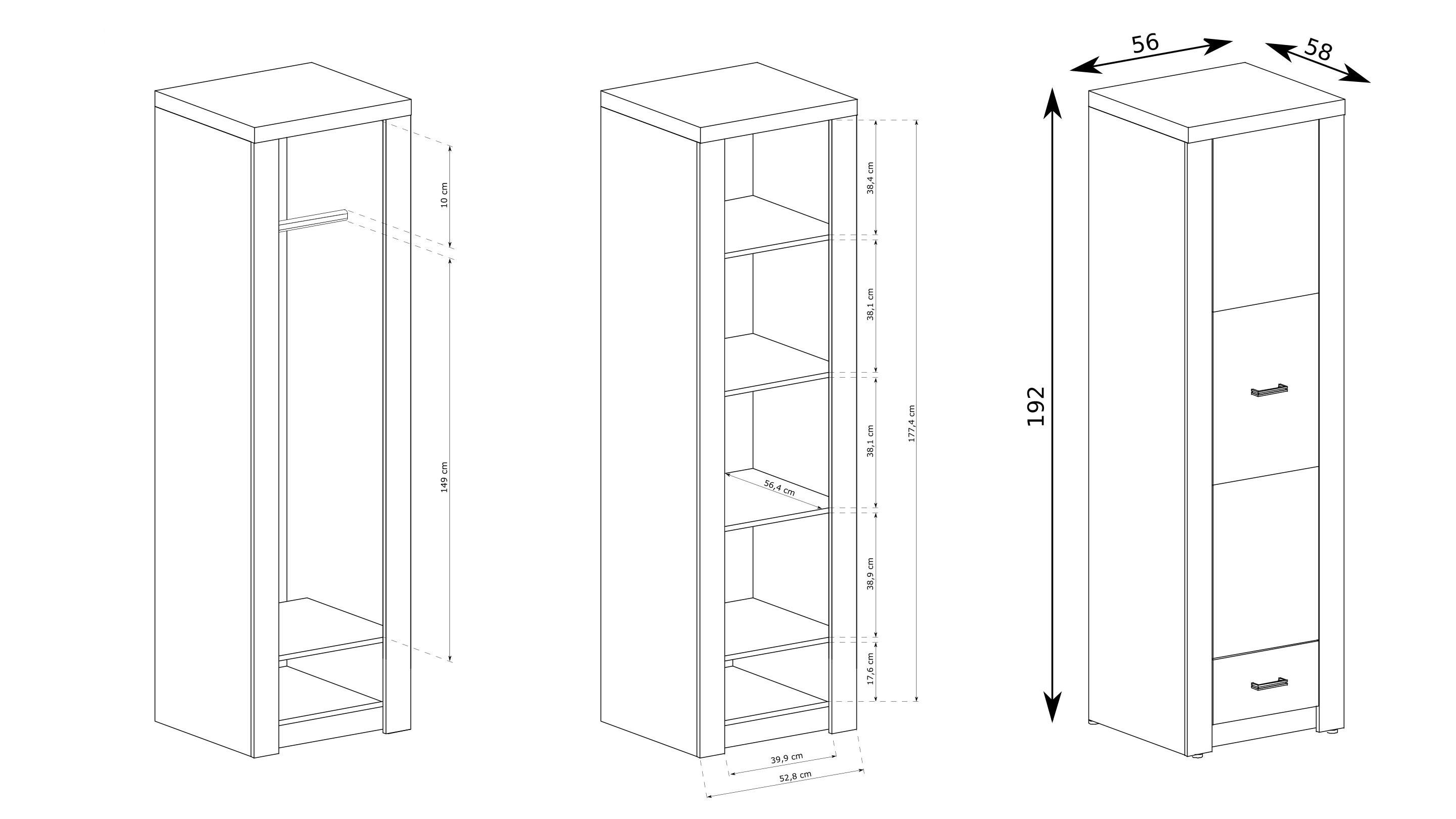 wohnli-moebel-suche-800001500692-1 DREHTÜRENSCHRANK ZERI 56/192/58 cm 1-türig Braun Holzwerkstoff MASSENO Möbel > Schränke > Kleiderschränke > Drehtürenschränke Braun