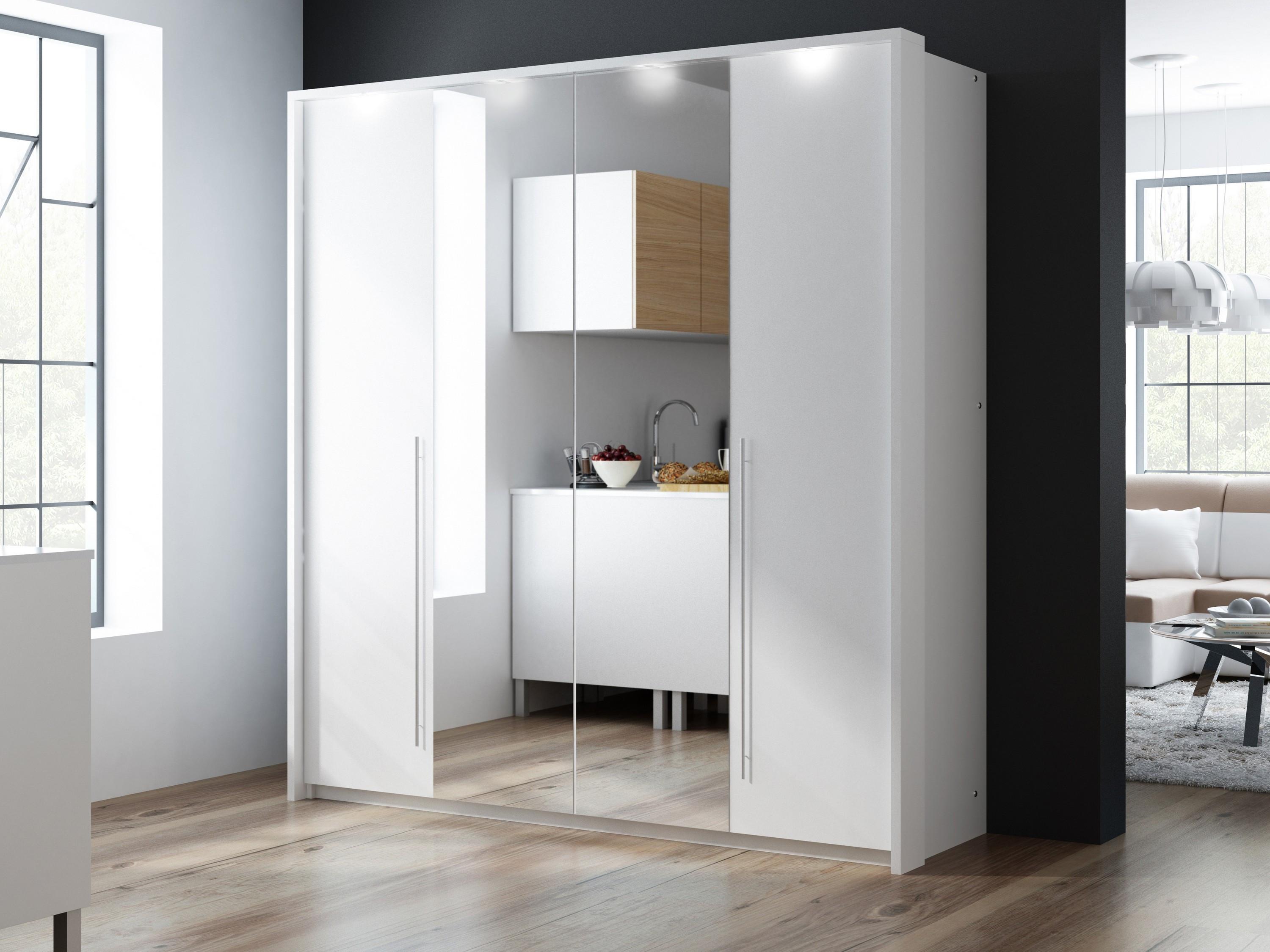 DREHTÜRENSCHRANK QUINN 209/219/65 cm 2-türig mit Spiegel Weiß Holzwerkstoff MASSENO Möbel > Schränke > Kleiderschränke > Drehtürenschränke Weiß