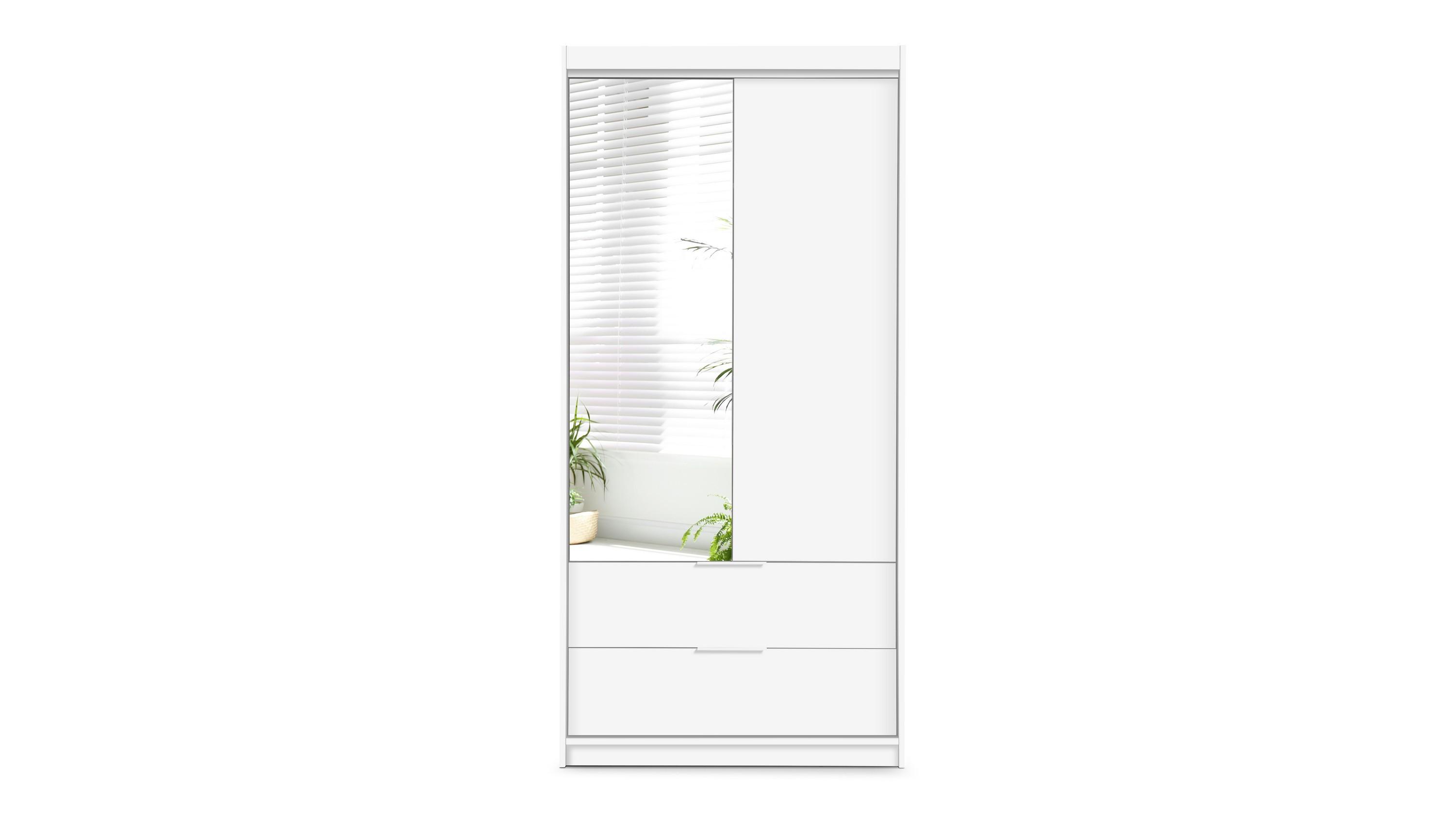 Wohnli Möbelsuche - DREHTÜRENSCHRANK AKALI 103/213/60 cm 2-türig mit Spiegel Weiß