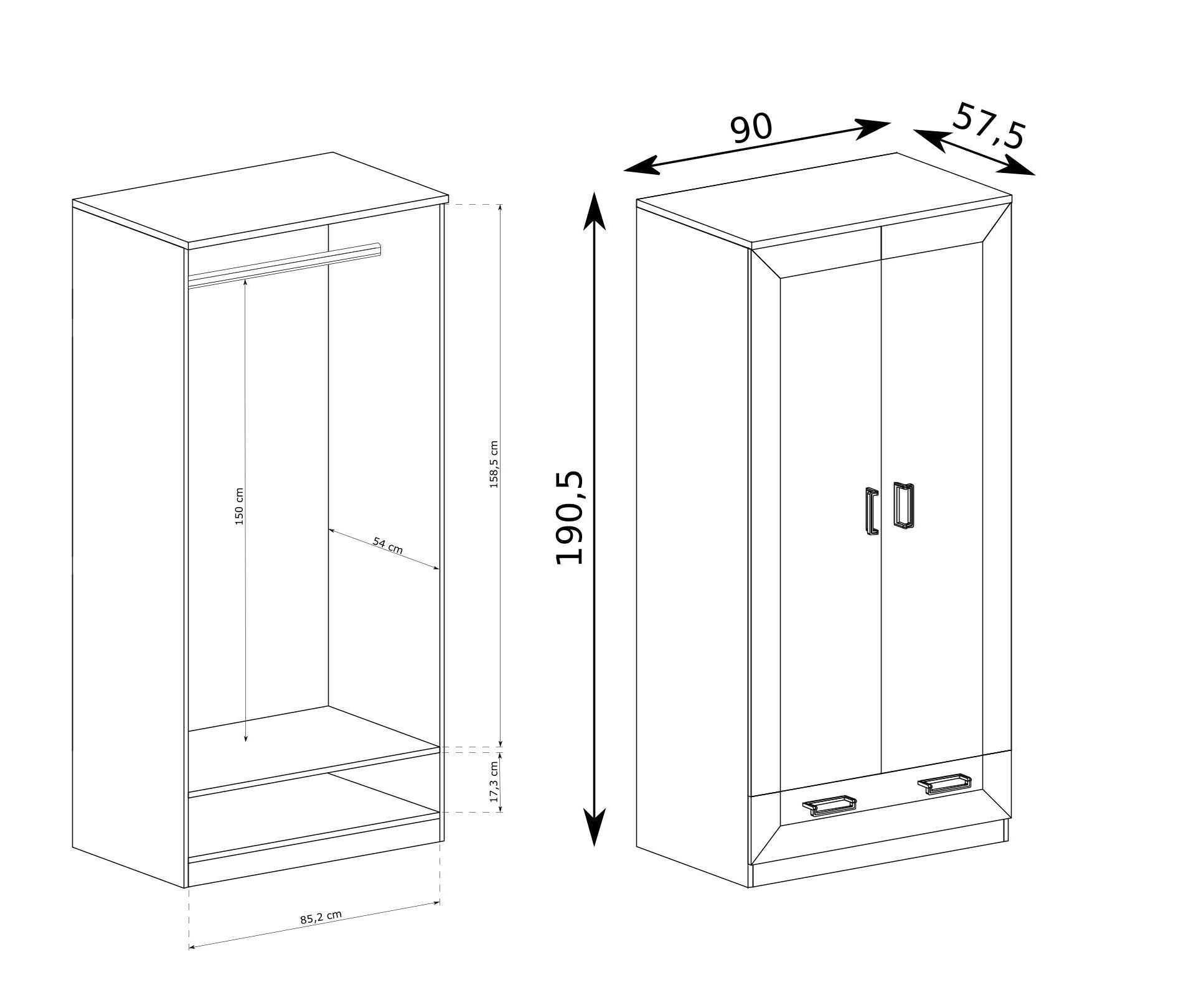 wohnli-moebel-suche-800001500720-1 DREHTÜRENSCHRANK UDINE 90/190/57 cm 2-türig Braun Holzwerkstoff MASSENO Möbel > Schränke > Kleiderschränke > Drehtürenschränke Braun