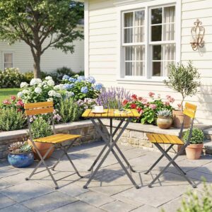 BISTROTISCH-MIT-2-STÜHLEN 3er Set Akazienholz Stahl Teak Metall Outsunny Garten & Outdoor > Gartenmöbel > Gartenmöbel-Sets Braun