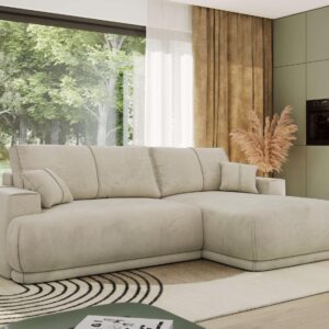 ECKSCHLAFSOFA RINA L Beige Velvet - rechts Textil MKS Möbel > Sofas & Couches > Wohnlandschaften > Ecksofas Beige
