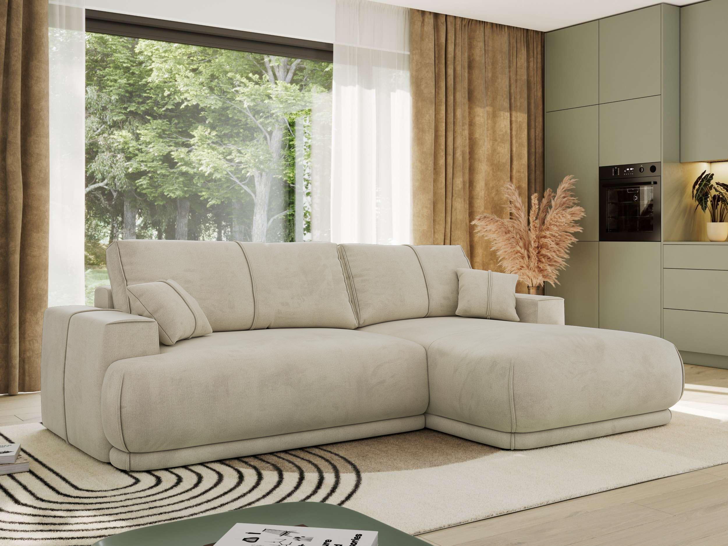 ECKSCHLAFSOFA RINA L Beige Velvet - rechts Textil MKS Möbel > Sofas & Couches > Wohnlandschaften > Ecksofas Beige