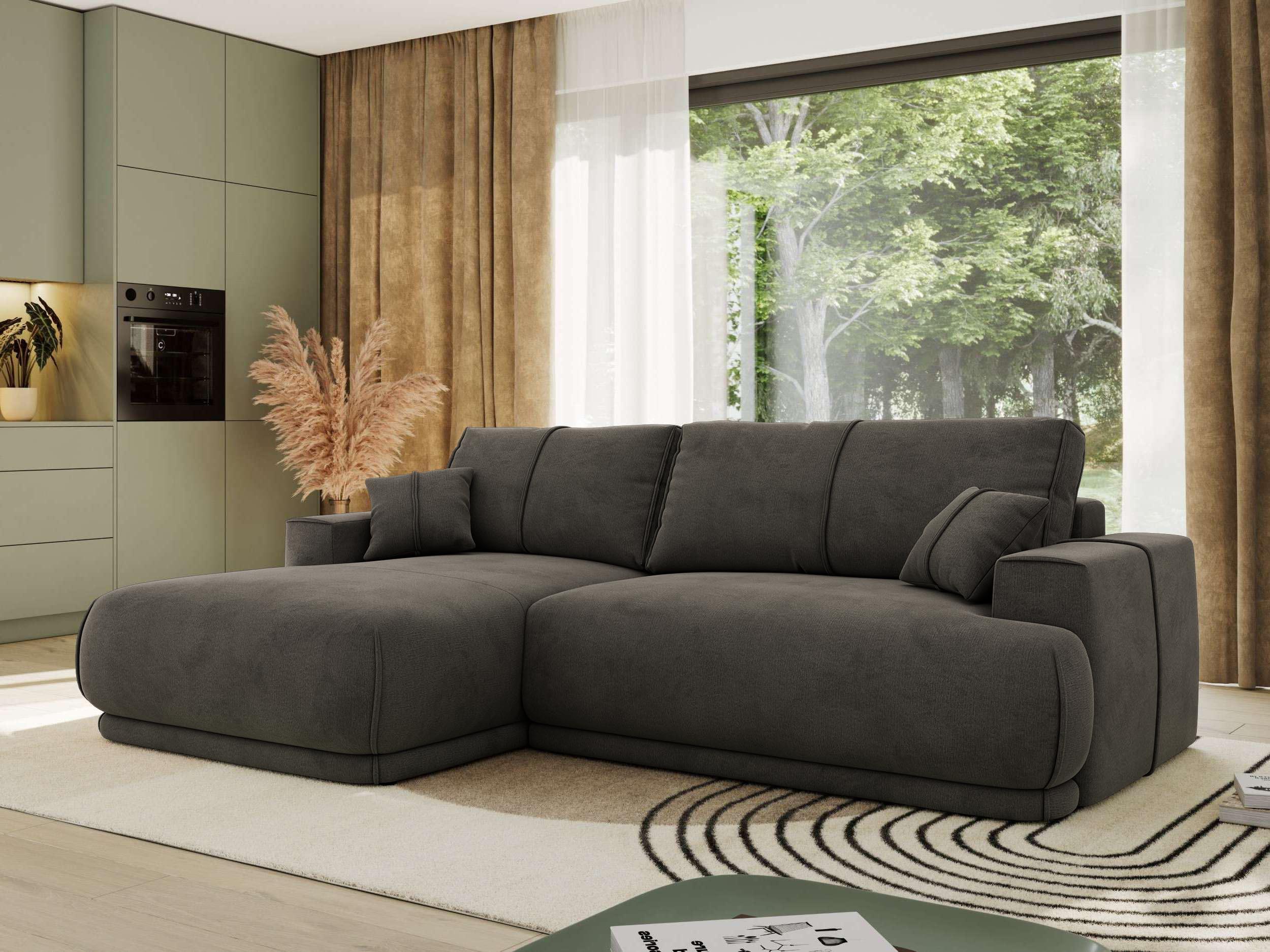ECKSCHLAFSOFA RINA L Dunkelgrau Velvet - links Textil MKS Möbel > Sofas & Couches > Wohnlandschaften > Ecksofas Grau