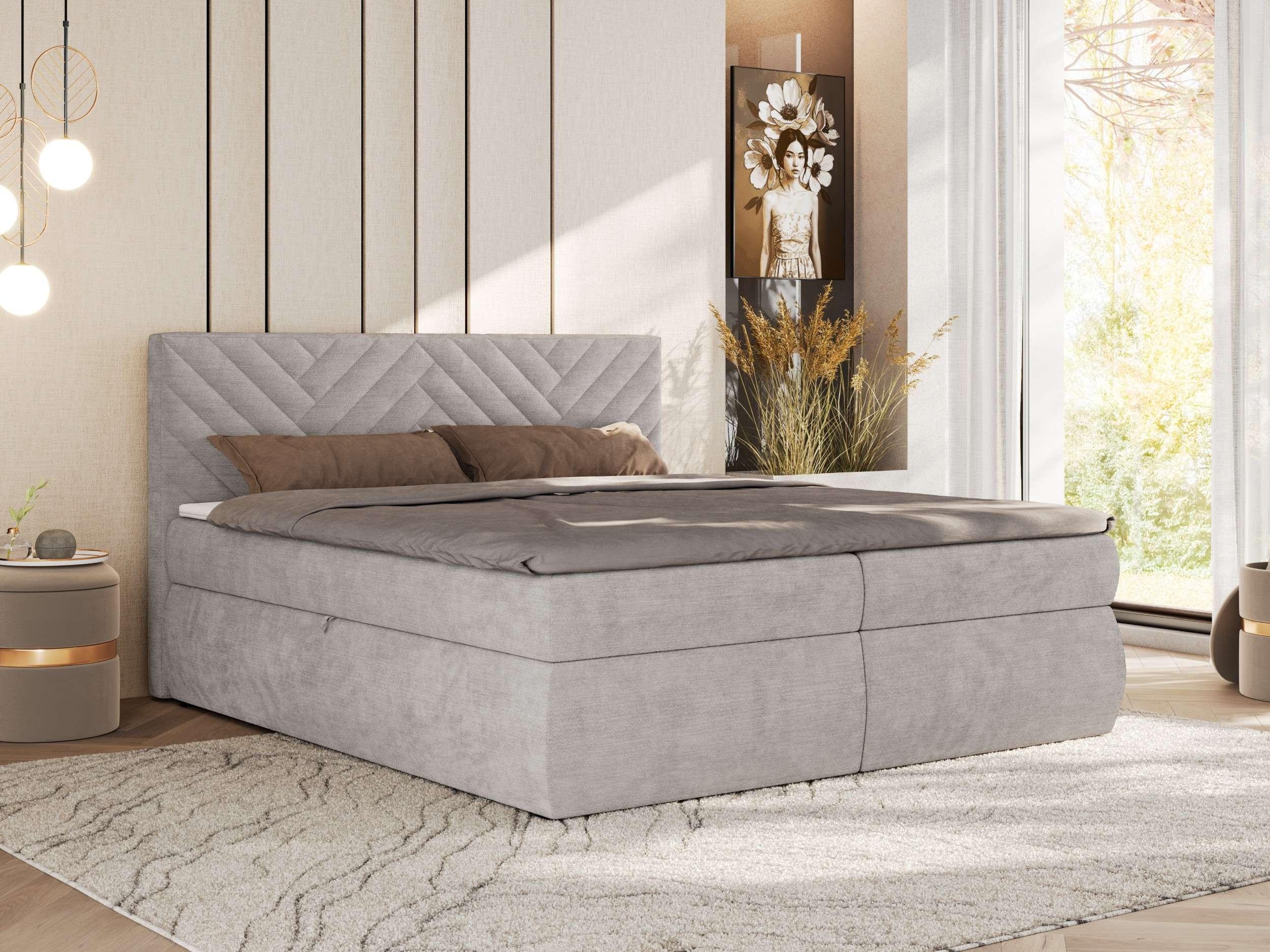 wohnli-moebel-suche-800001511819-1 BOXBETT AVERTA 140/200 - Hellgrau Schenille glatt - H3 Textil MKS Möbel > Betten > Boxspringbetten Grau