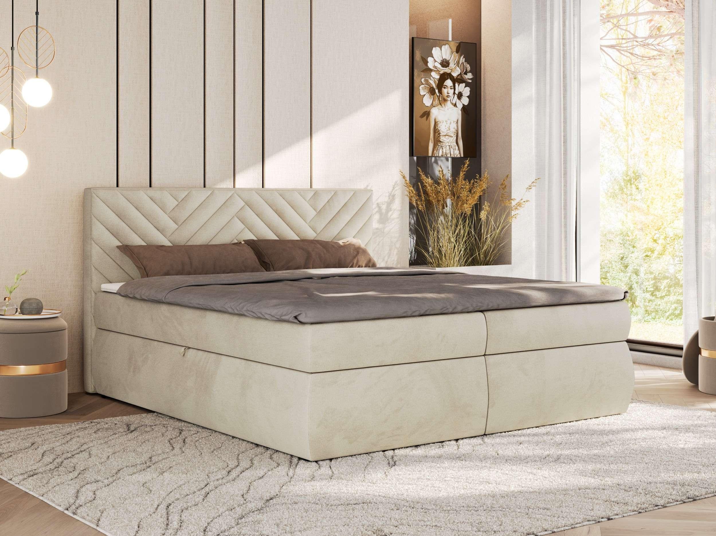 wohnli-moebel-suche-800001511823-1 BOXBETT AVERTA 180/200 - Beige Velvet - H3 Textil MKS Möbel > Betten > Boxspringbetten Beige