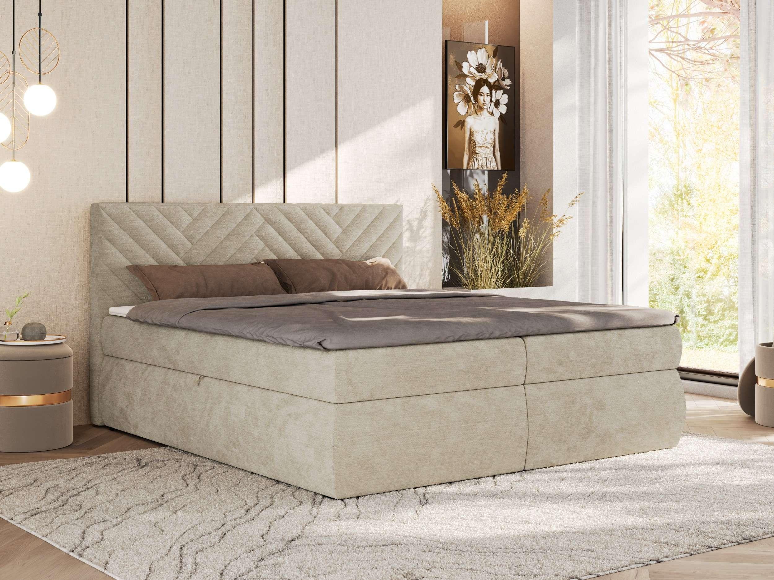wohnli-moebel-suche-800001511829-1 BOXBETT AVERTA 140/200 - Beige Schenille glatt - H4 Textil MKS Möbel > Betten > Boxspringbetten Beige