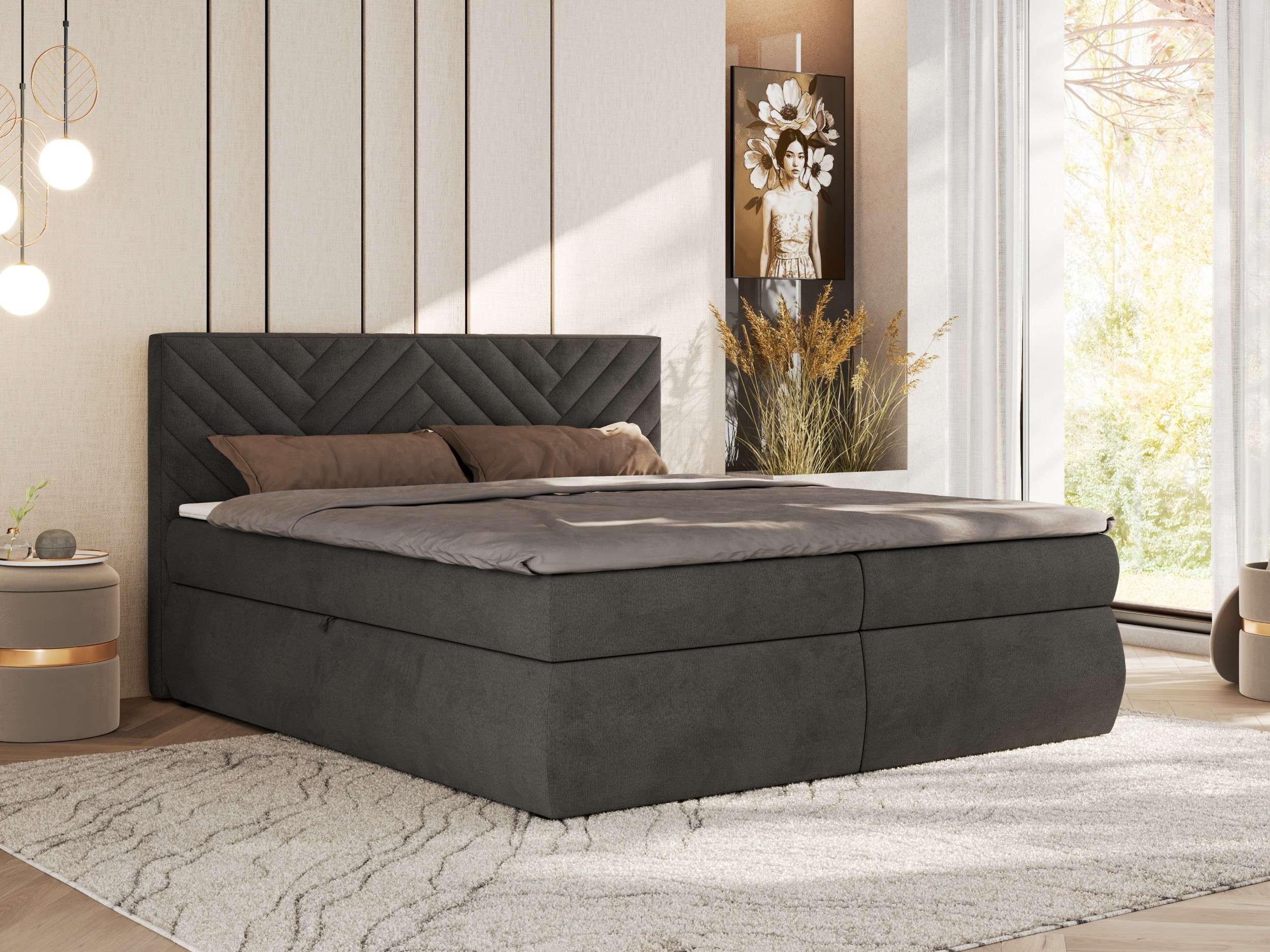 wohnli-moebel-suche-800001511841-1 BOXBETT AVERTA 140/200 - Dunkelgrau Velvet - H4 Textil MKS Möbel > Betten > Boxspringbetten Grau