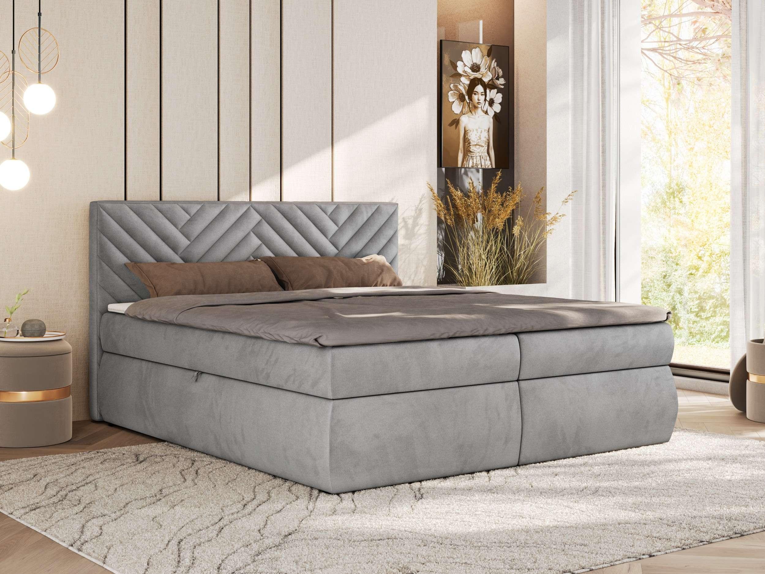 wohnli-moebel-suche-800001511854-1 BOXBETT AVERTA 180/200 - Hellgrau Velvet - H4 Textil MKS Möbel > Betten > Boxspringbetten Grau