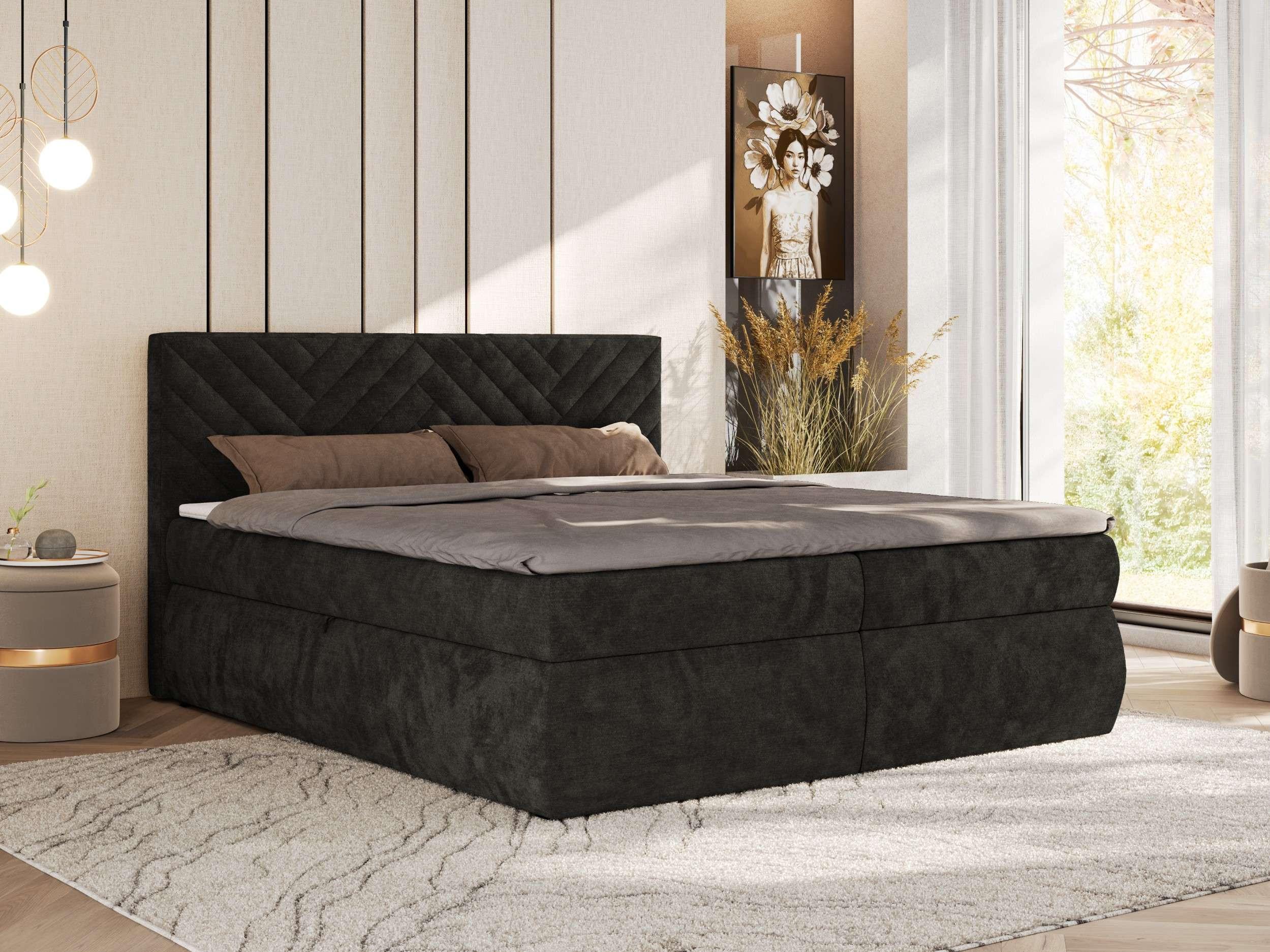wohnli-moebel-suche-800001511865-1 BOXBETT AVERTA 140/200 - Dunkelgrau Schenille glatt - H4 Textil MKS Möbel > Betten > Boxspringbetten Grau