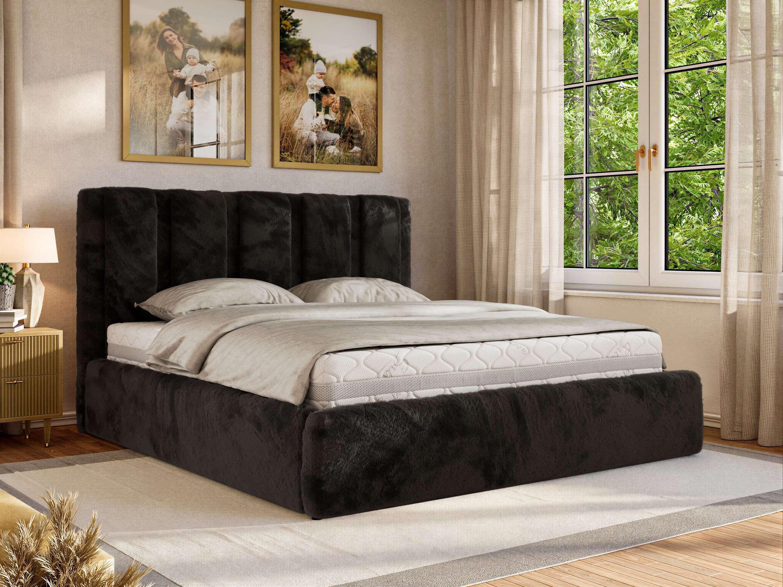 wohnli-moebel-suche-800001512088-1 POLSTERBETT SAVINO CLASSIC 180/200 - Schwarz Plüsch - Schaum-Matratze Textil MKS Möbel > Betten > Polsterbetten Schwarz