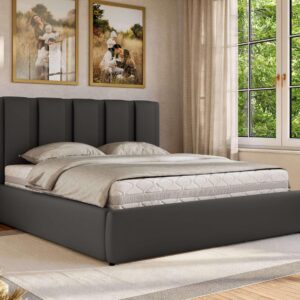 wohnli-moebel-suche-800001512141-1 POLSTERBETT SAVINO CLASSIC 140/200 - Grau Kunstleder - ohne Matratze Textil MKS Möbel > Betten > Polsterbetten Grau