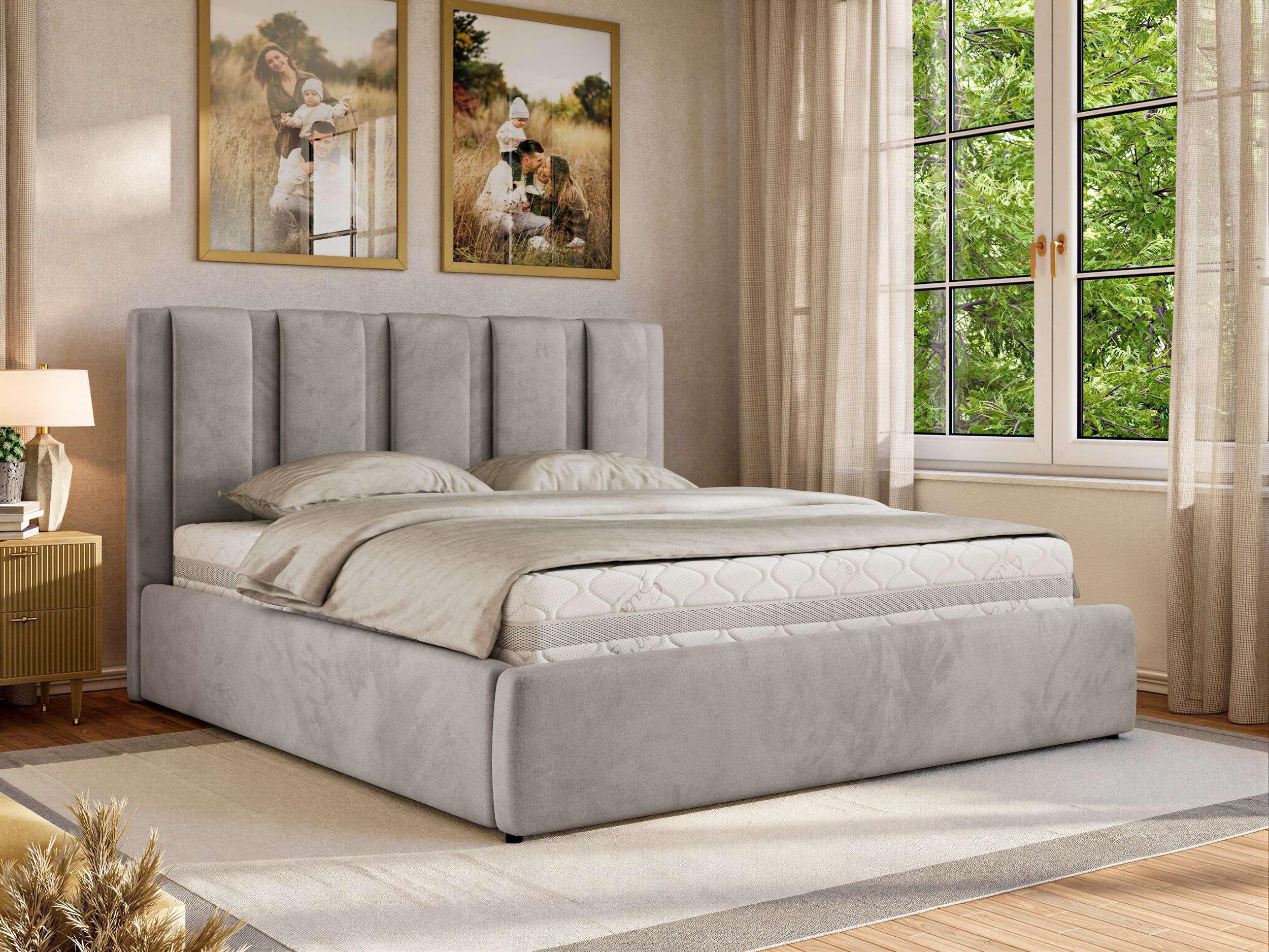 wohnli-moebel-suche-800001512192-1 POLSTERBETT SAVINO CLASSIC 200/200 - Hellgrau Velvet - Schaum-Matratze Textil MKS Möbel > Betten > Polsterbetten Grau