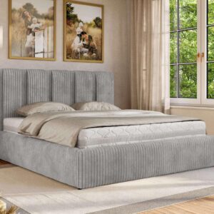 POLSTERBETT SAVINO CLASSIC 140/200 - Hellgrau Cord - Pocket-Matratze Textil MKS Möbel > Betten > Polsterbetten Grau