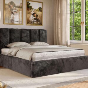 wohnli-moebel-suche-800001512622-1 POLSTERBETT SAVINO CLASSIC 140/200 - Dunkelgrau Plüsch - Schaum-Matratze Textil MKS Möbel > Betten > Polsterbetten Grau