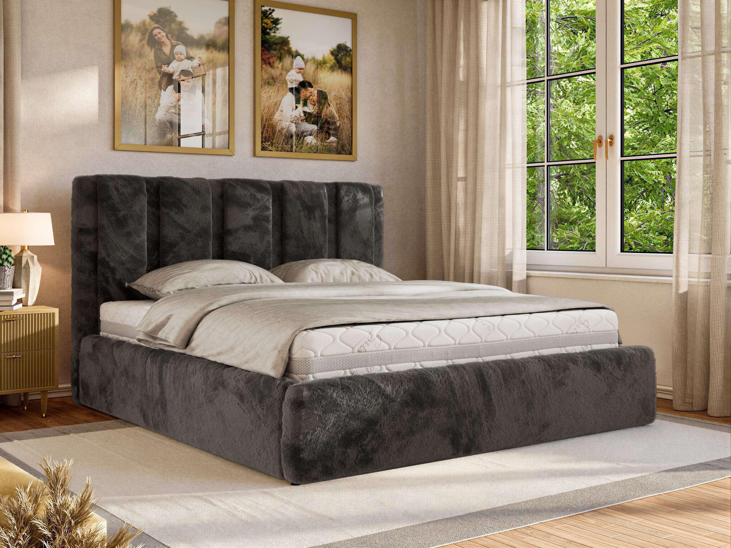 POLSTERBETT SAVINO CLASSIC 180/200 - Dunkelgrau Plüsch - Pocket-Matratze Textil MKS Möbel > Betten > Polsterbetten Grau