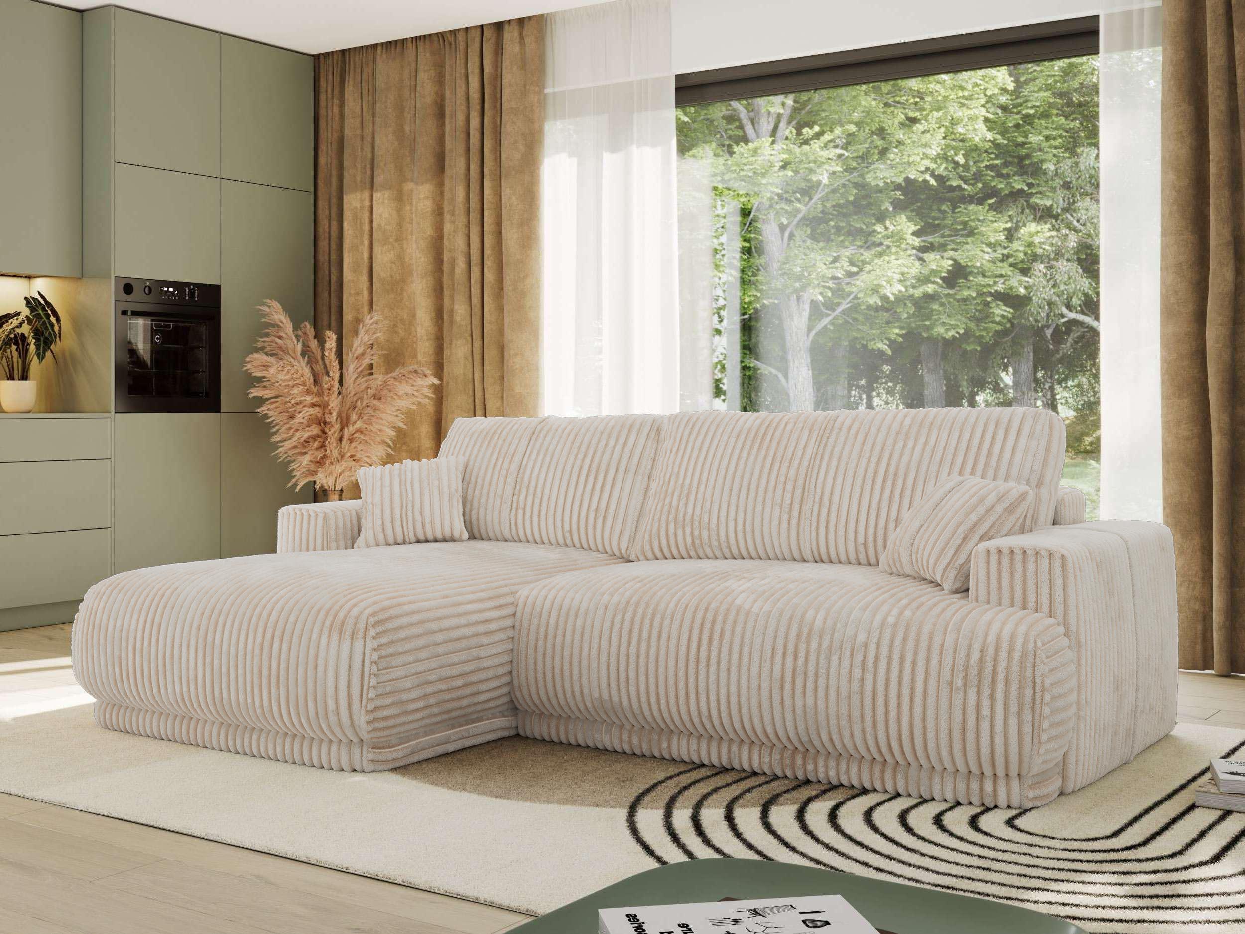 ECKSCHLAFSOFA RINA L Beige Cord - links Textil MKS Möbel > Sofas & Couches > Wohnlandschaften > Ecksofas Beige