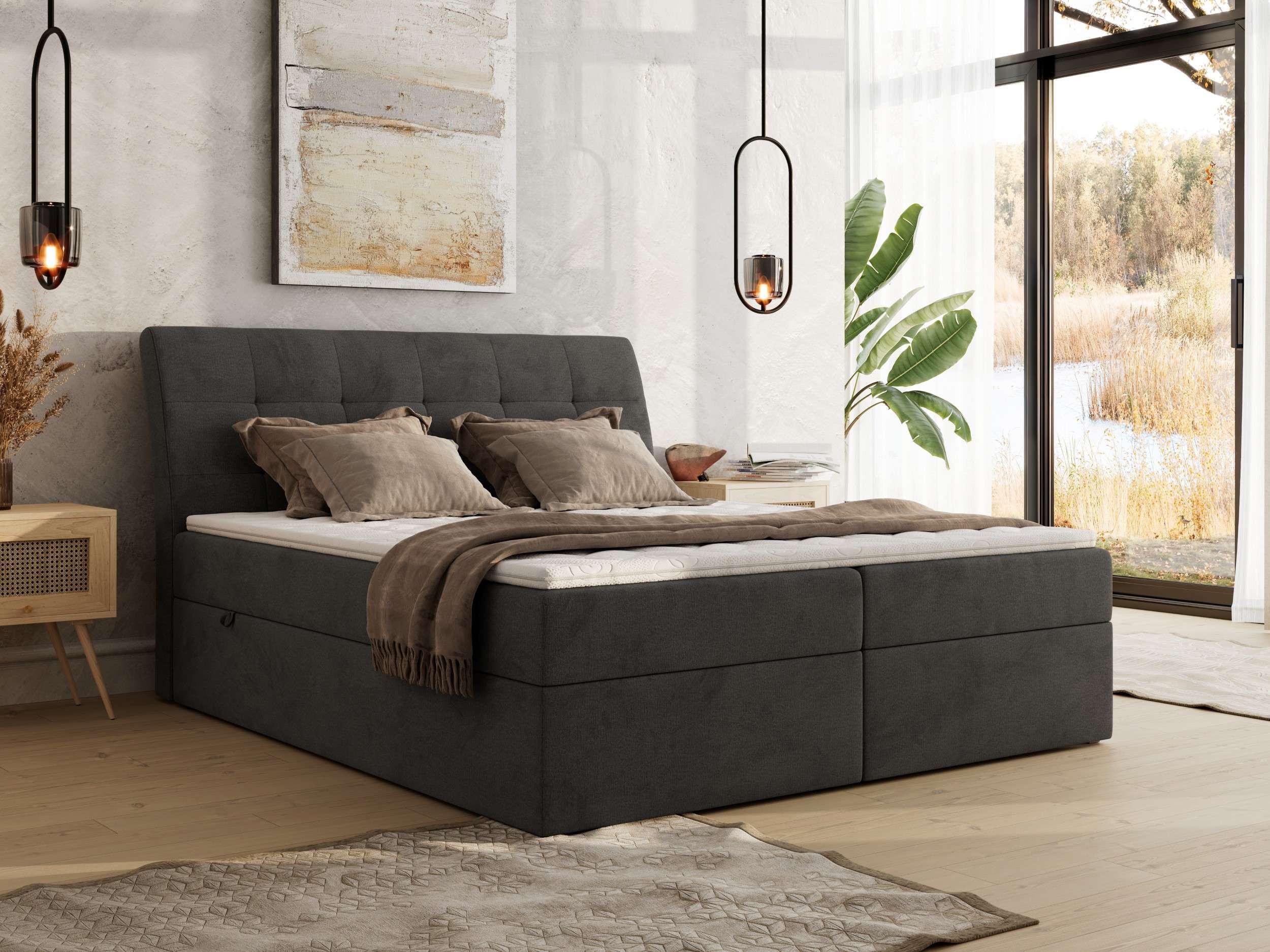 wohnli-moebel-suche-800001512869-1 BOXBETT DAGOS 140/200 - Dunkelgrau Velvet - H3 - Topper Visco Textil MKS Möbel > Betten > Boxspringbetten Grau