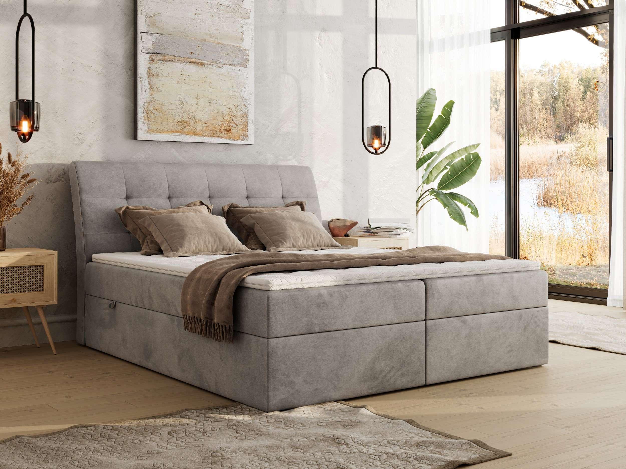 wohnli-moebel-suche-800001512888-1 BOXBETT DAGOS 160/200 - Hellgrau Velvet - H4 - Topper Visco Textil MKS Möbel > Betten > Boxspringbetten Grau