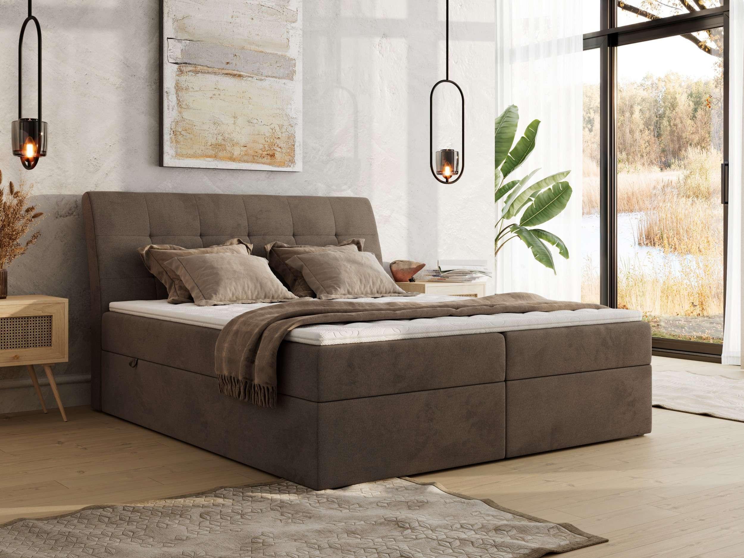wohnli-moebel-suche-800001512897-1 BOXBETT DAGOS 140/200 - Braun Velvet - H4 - Topper T25 Textil MKS Möbel > Betten > Boxspringbetten Braun