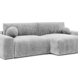 Wohnli Möbelsuche - ECKSOFA Puffy mit Schlaffunktion und Bettkasten - besonders weich und puffig aus Hellgrau Stoff mit Chenillestruktur - Ottomane rechts