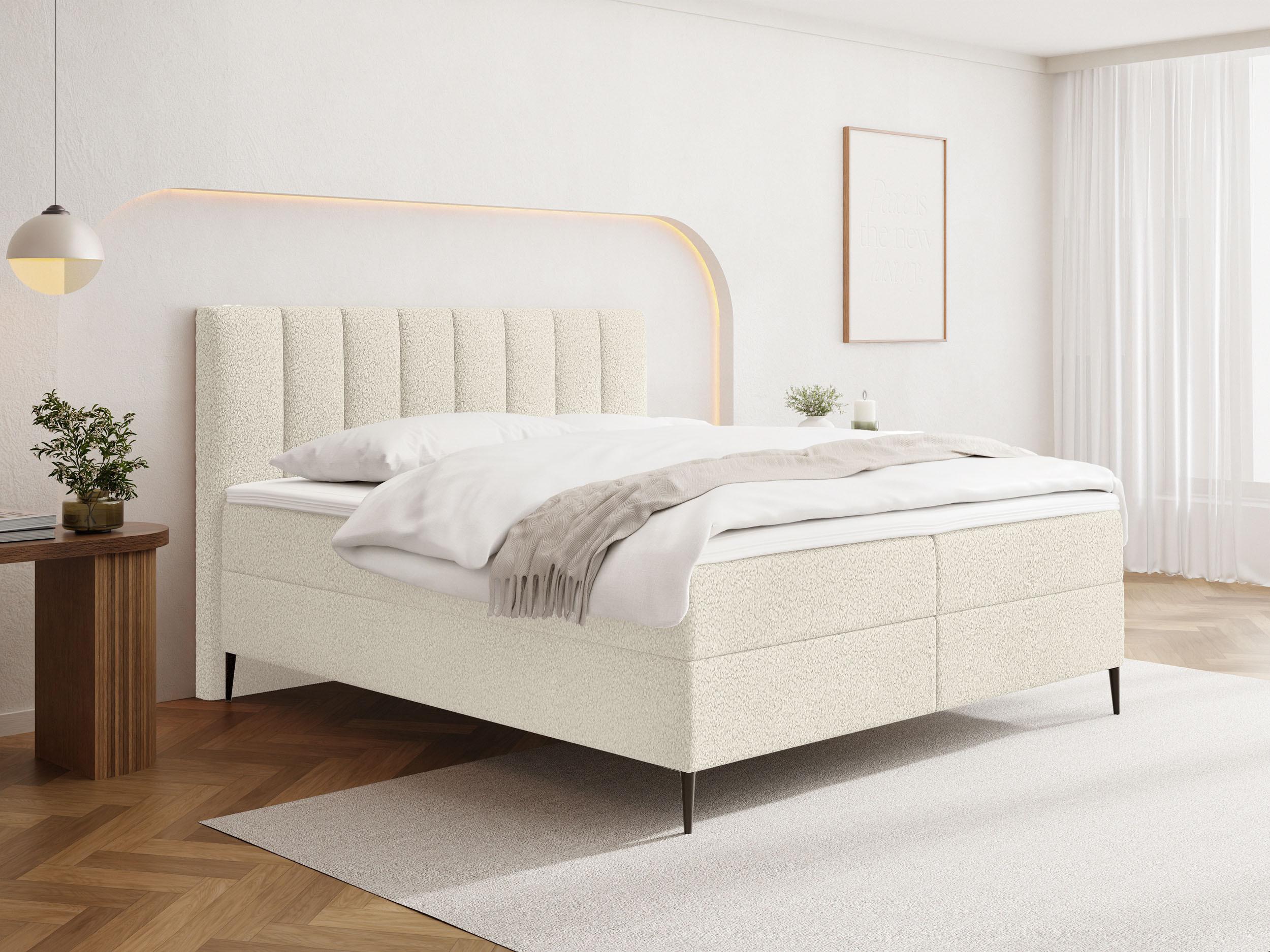 Boucle Creme 160x200 cm – inkl. H4 Taschenfederkern Matratze & Foam Topper