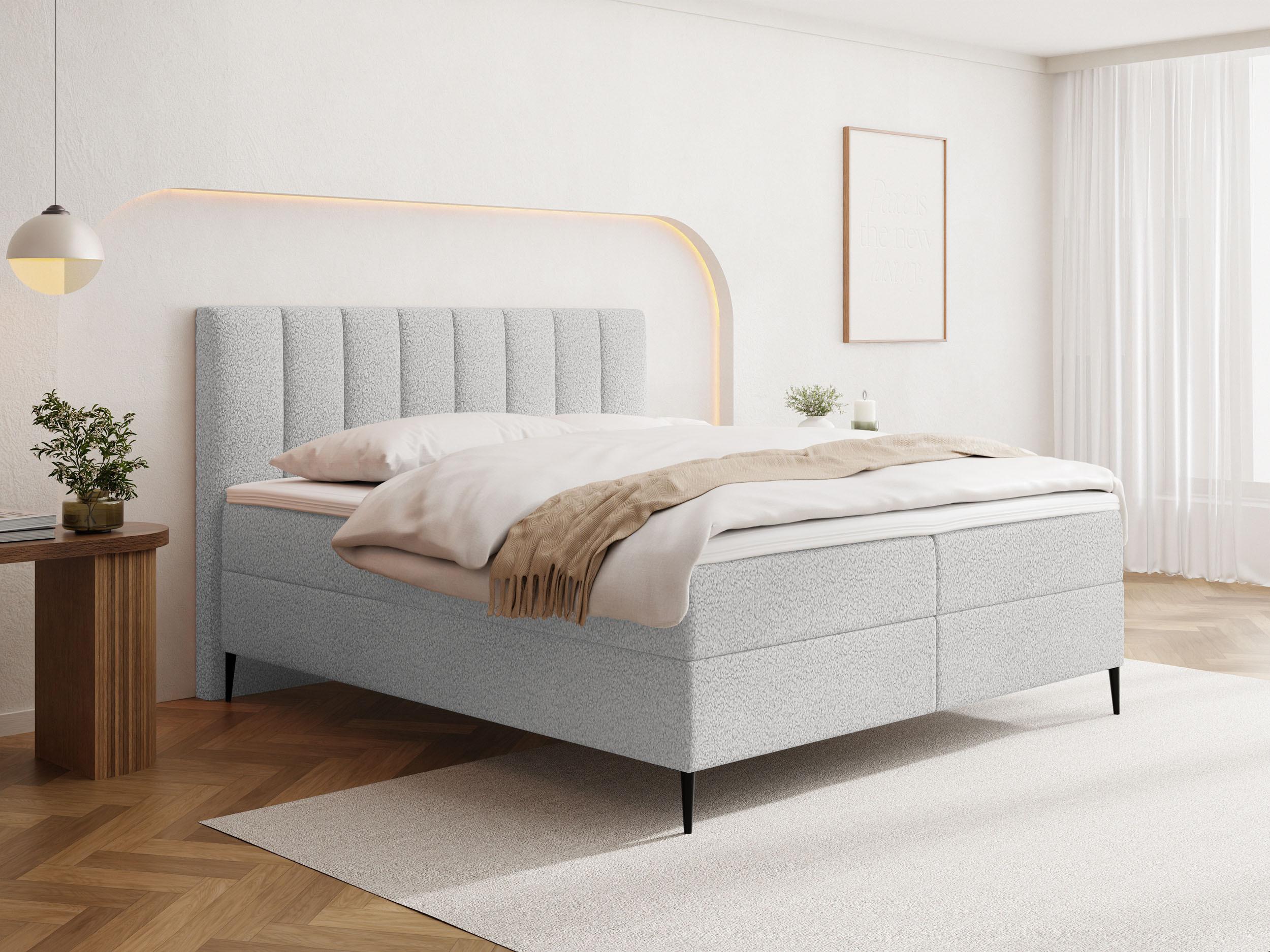 Boucle Grau 200x200 cm – inkl. H4 Taschenfederkern Matratze & Foam Topper