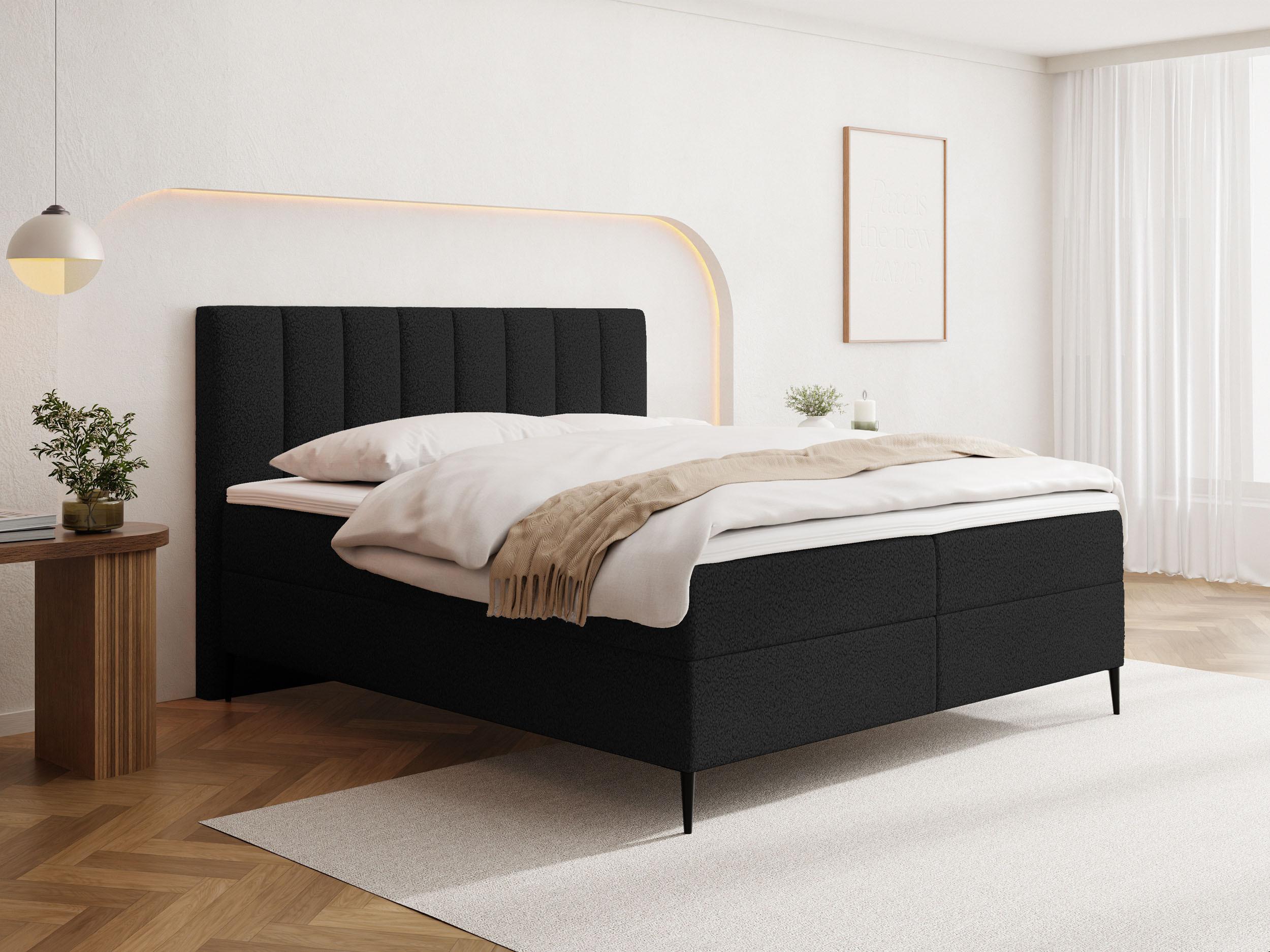 Boucle Schwarz 180x200 cm – inkl. H4 Taschenfederkern Matratze & Foam Topper
