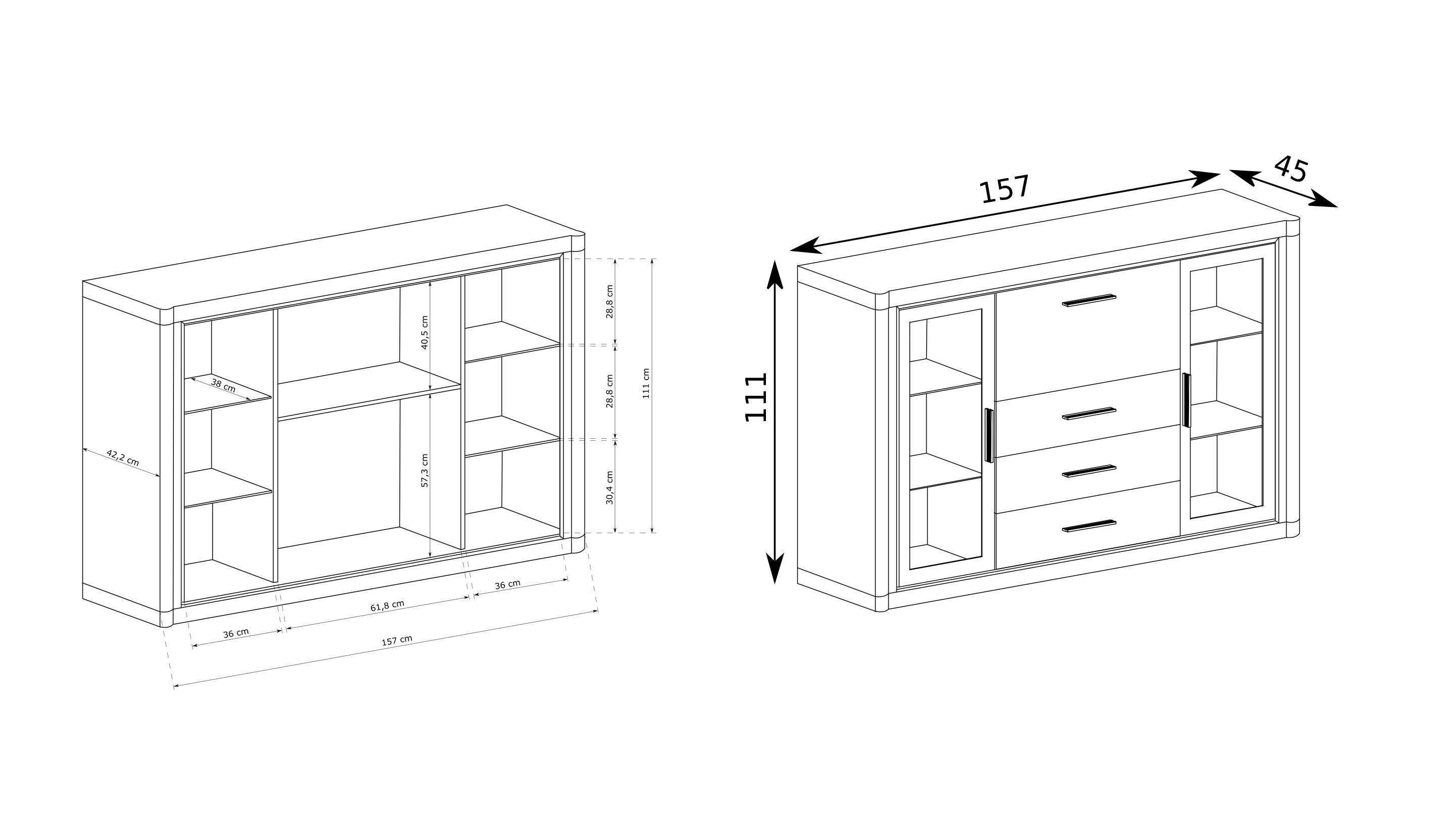 wohnli-moebel-suche-800001521475-1 KOMMODE MALAGA 157/111/45cm mit 3 Schubladen 3 Türen Braun Holzwerkstoff MASSENO Möbel > Kommoden & Schubladenschränke > Kommoden Braun
