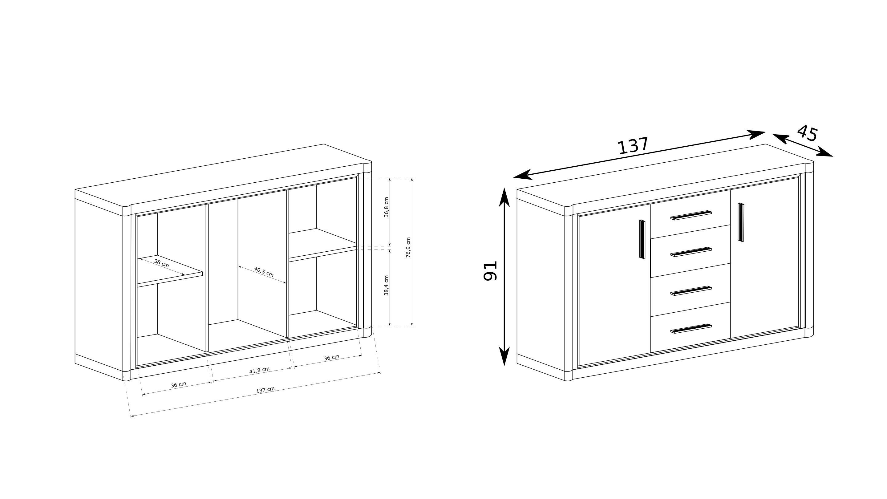 wohnli-moebel-suche-800001521477-1 KOMMODE MALAGA 137/91/45cm mit 4 Schubladen 2 Türen Braun Holzwerkstoff MASSENO Möbel > Kommoden & Schubladenschränke > Kommoden Braun