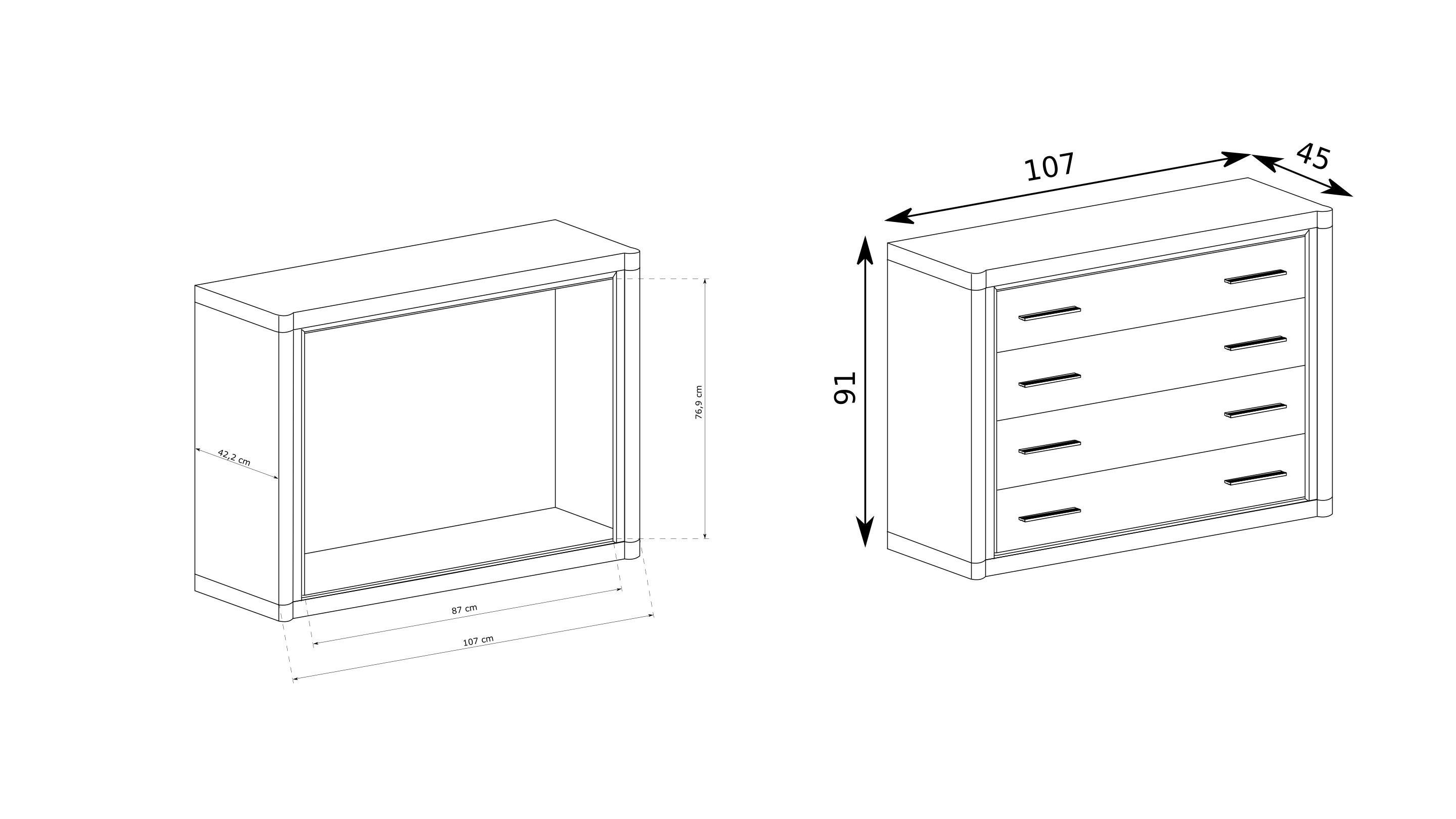 wohnli-moebel-suche-800001521494-1 KOMMODE MALAGA 107/91/45cm mit 4 Schubladen Türen Braun Holzwerkstoff MASSENO Möbel > Kommoden & Schubladenschränke > Kommoden Braun