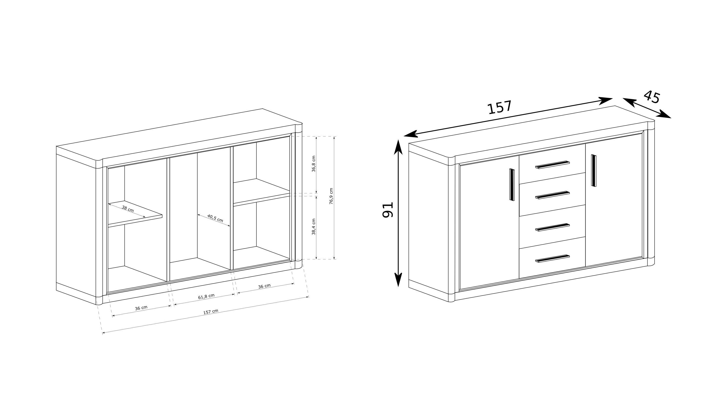 wohnli-moebel-suche-800001521497-1 KOMMODE MALAGA 157/91/45cm mit 4 Schubladen 2 Türen Braun Holzwerkstoff MASSENO Möbel > Kommoden & Schubladenschränke > Kommoden Braun