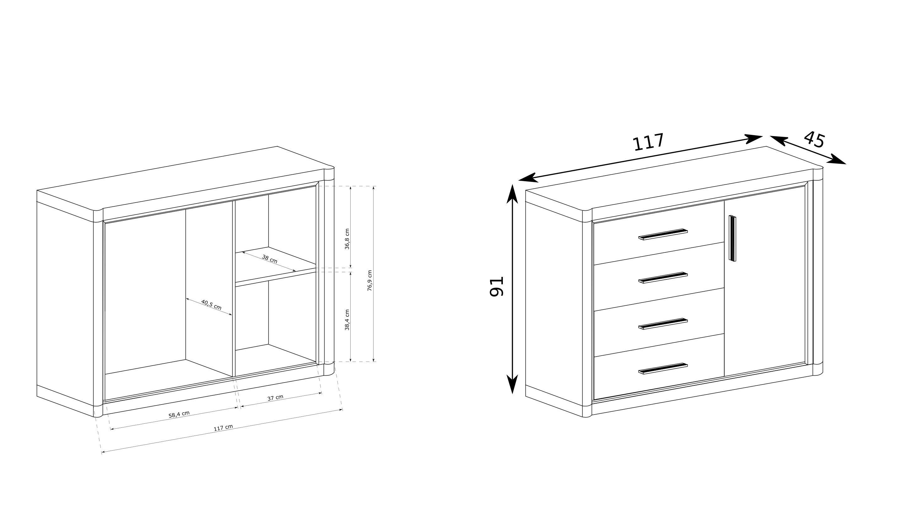 wohnli-moebel-suche-800001521504-1 KOMMODE MALAGA 117/91/45cm mit 4 Schubladen 1 Türen Braun Holzwerkstoff MASSENO Möbel > Kommoden & Schubladenschränke > Kommoden Braun